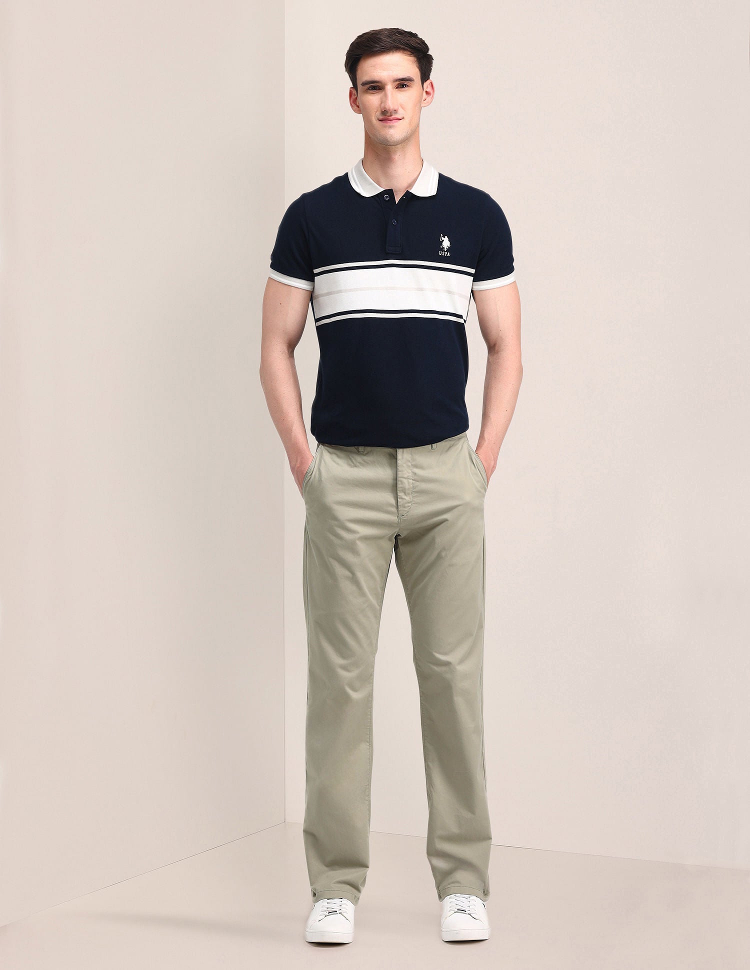 Mid Rise Straight Fit Trousers Beige - U.S. POLO ASSN. | Large