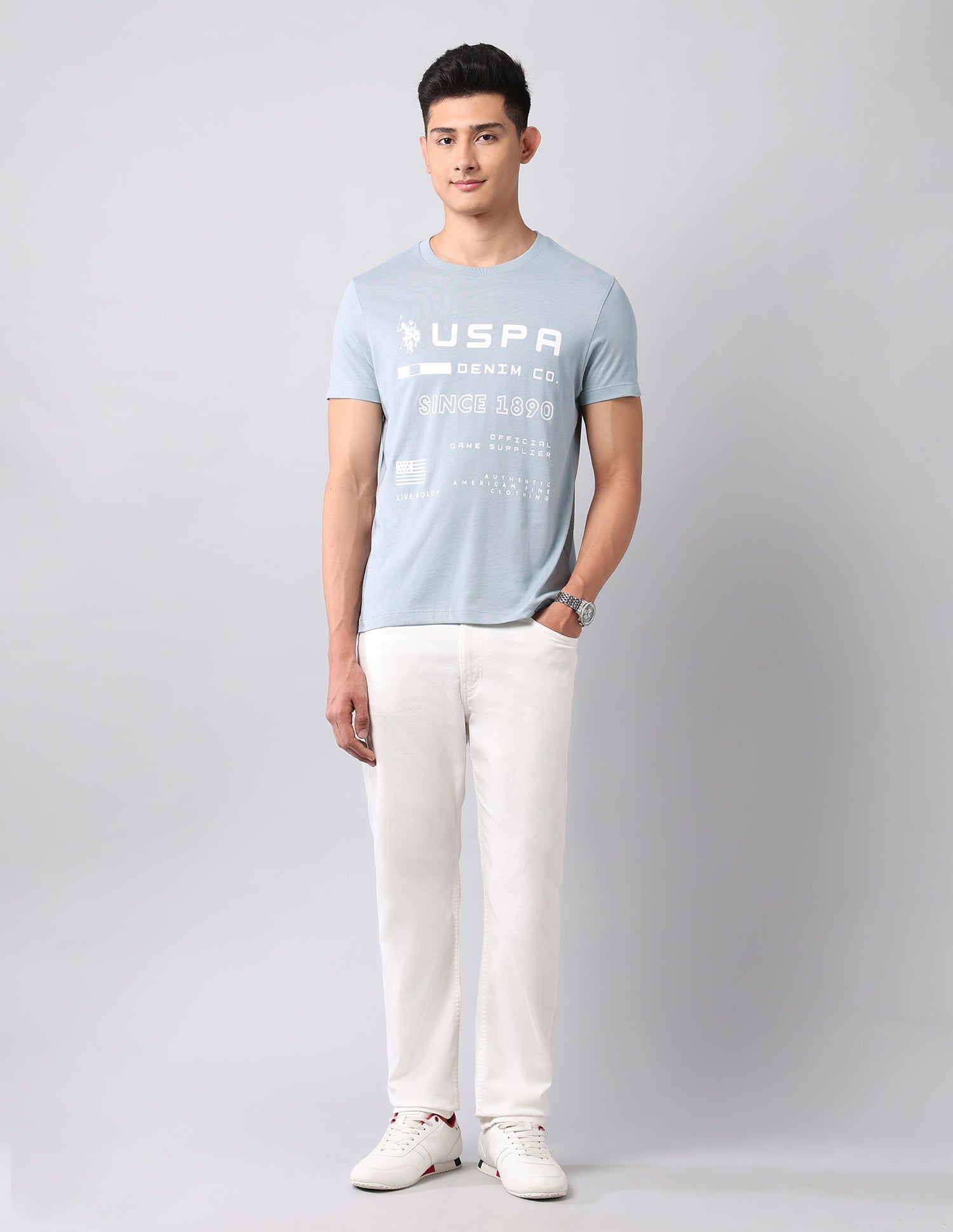Typographic Pure Cotton T-Shirt Light Grey - U.S. Polo Assn. India | Large