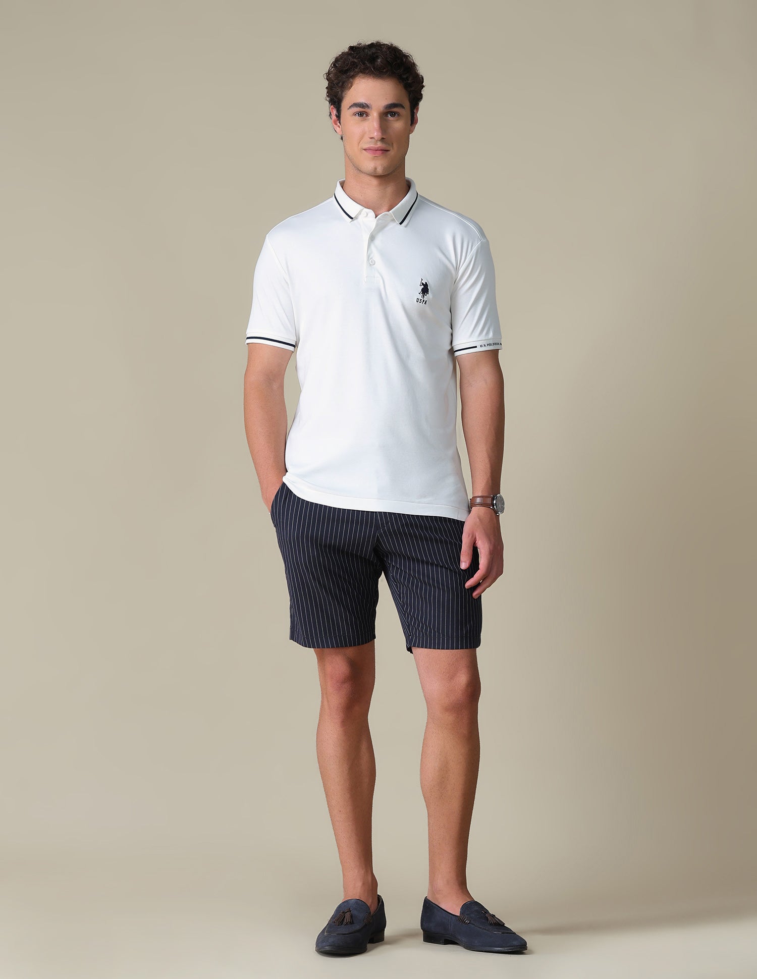 Regular Fit Solid Polo Shirt Ivory - U.S. Polo Assn. India | Large