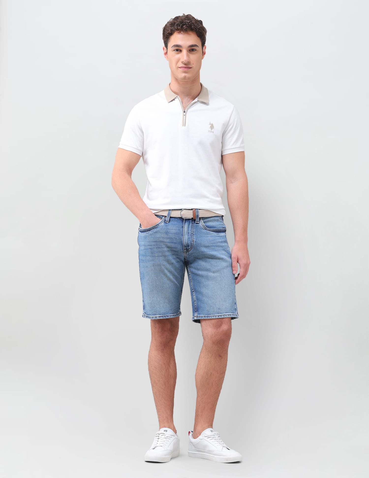 Solid Slim Fit Denim Shorts Blue - U.S. Polo Assn. India | Large