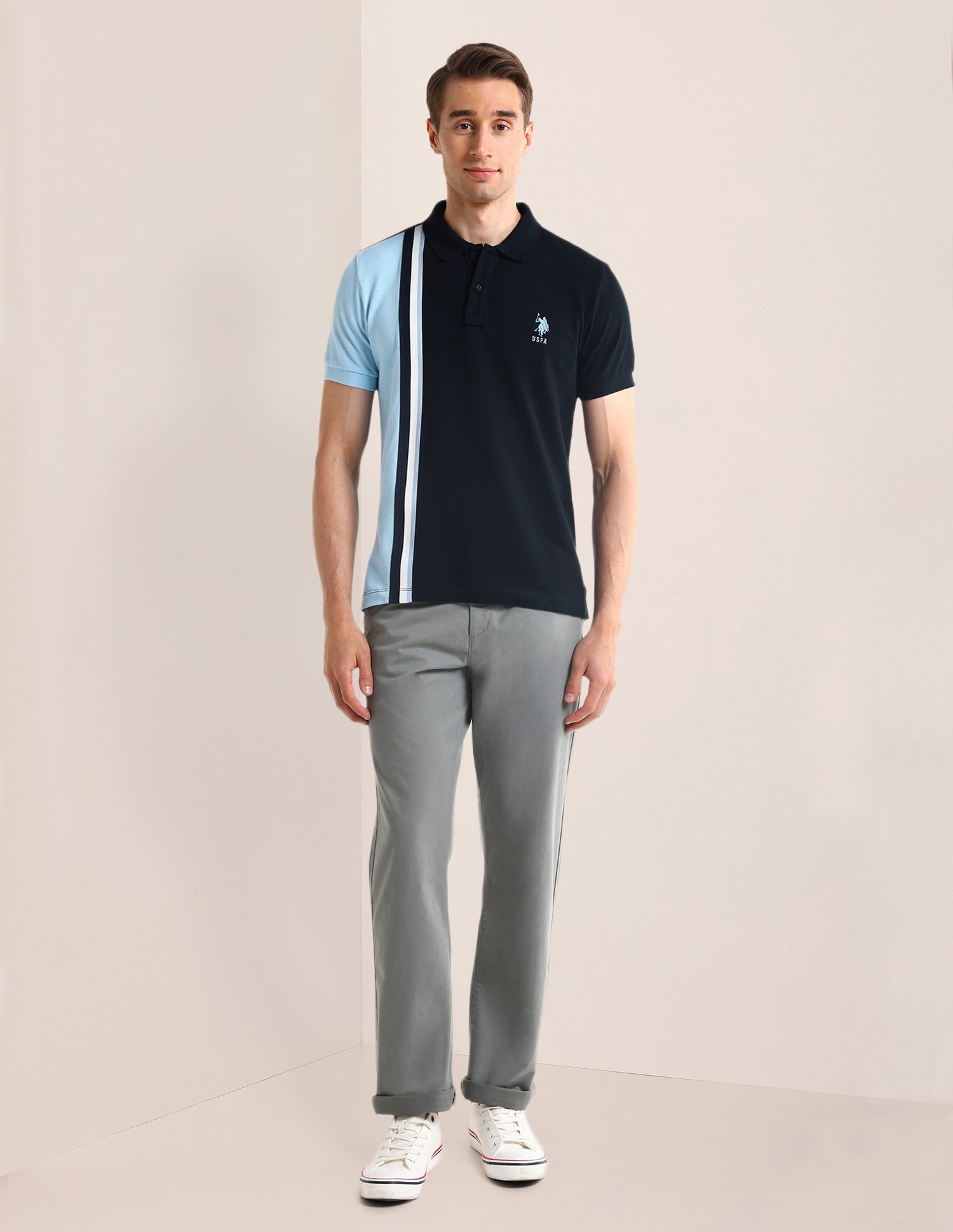 Colour Blocked Slim Fit Polo Shirt Navy - U.S. Polo Assn. India | Large