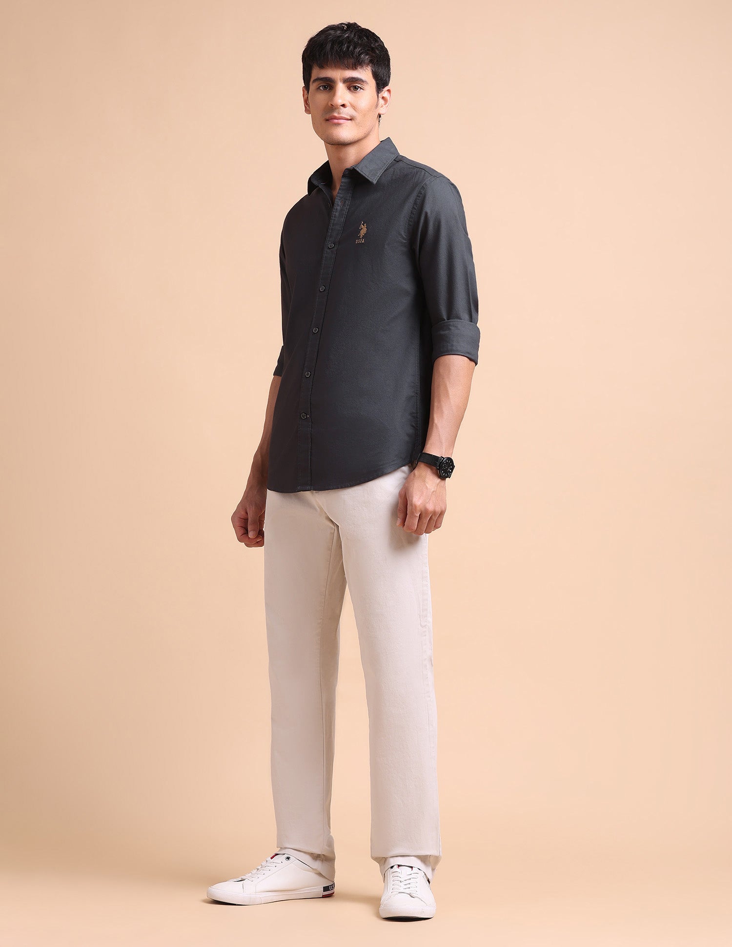 Pure Cotton Tailored Fit Oxford Shirt Dark Grey - U.S. POLO ASSN. | Large