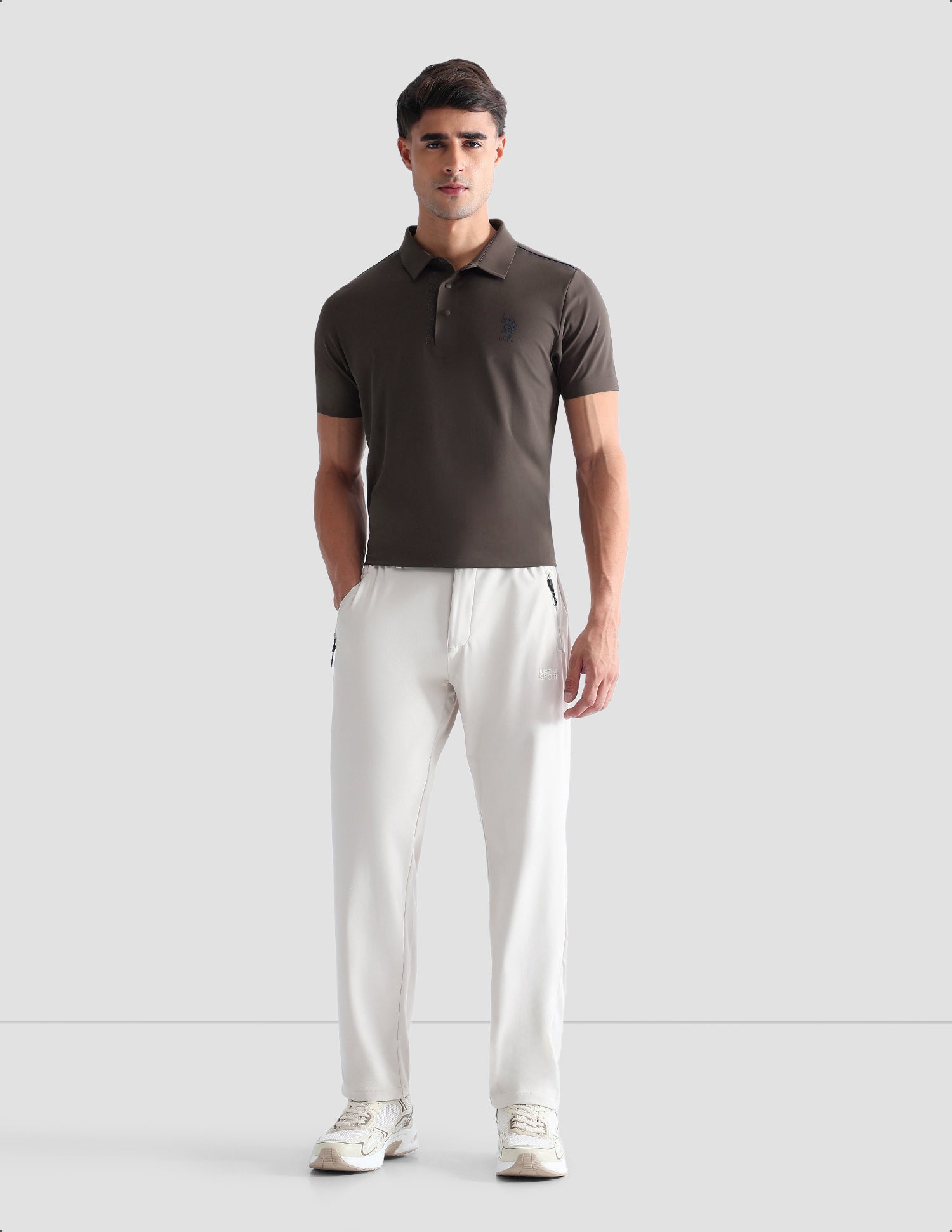 Solid Regular Fit Active Polo Shirt Brown - U.S. POLO ASSN. | Large