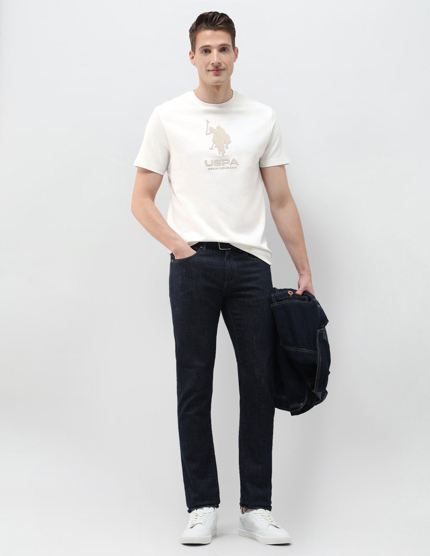 Black & Gold Brand Embossed Slim Fit T-Shirt Ivory - U.S. Polo Assn. India | Large