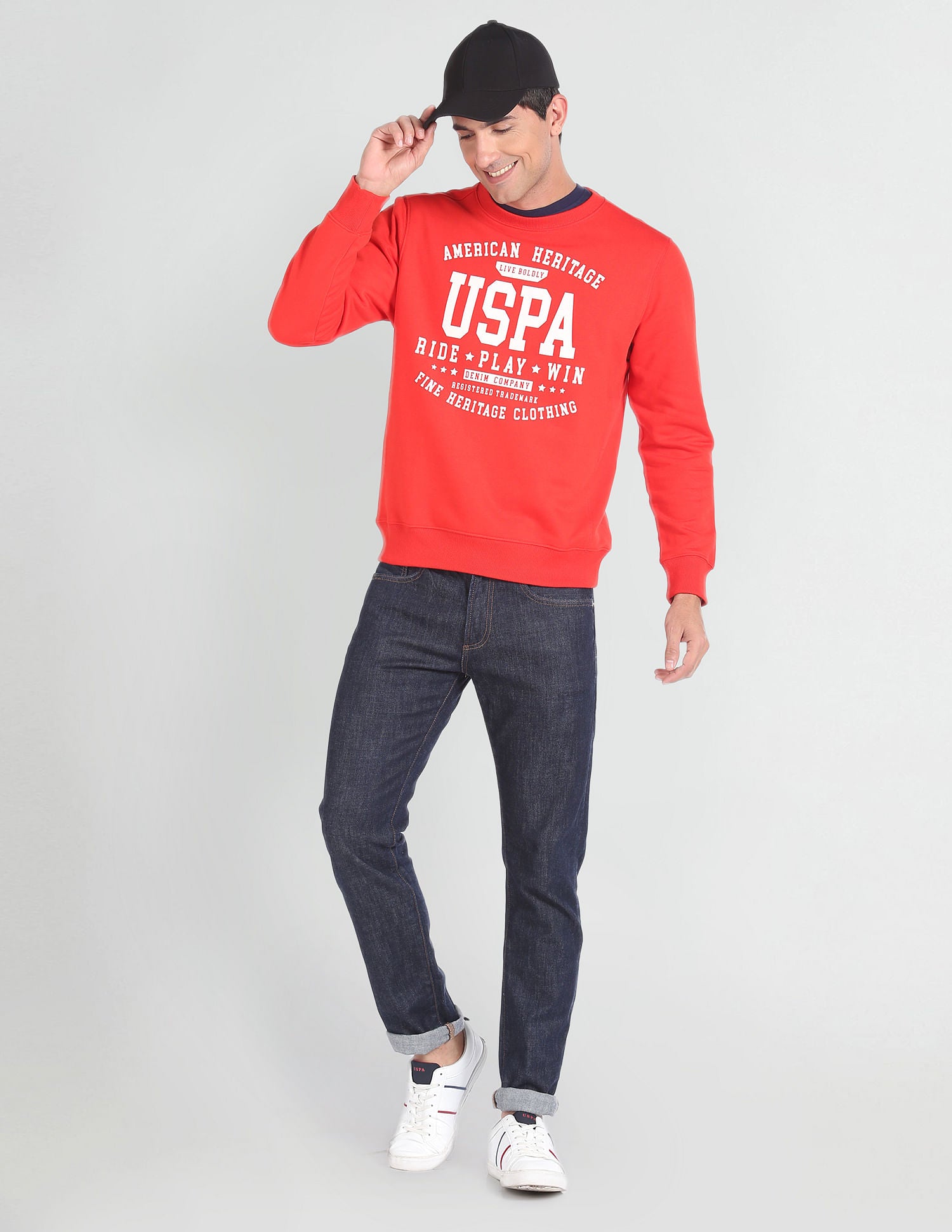 Crew Neck Brand Print Sweatshirt Red - U.S. POLO ASSN. | Large
