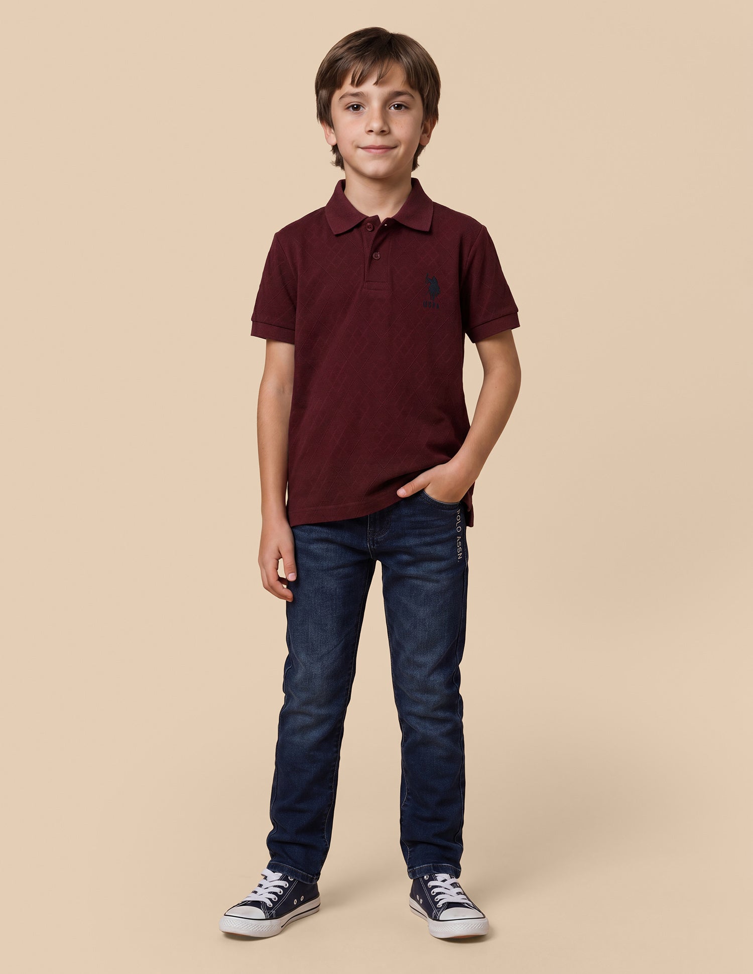 Geometric Self Design Regular Fit Polo Shirt Dark Red - U.S. Polo Assn. India | Large