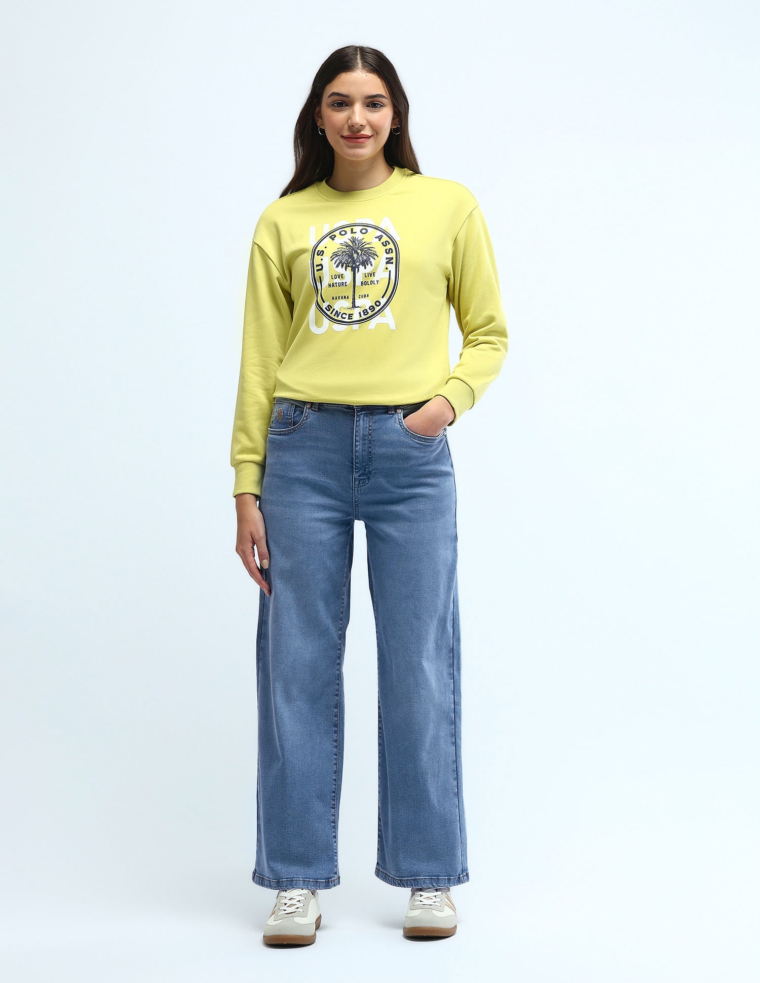 High Rise Wide Leg Jeans Blue - U.S. POLO ASSN. | Large