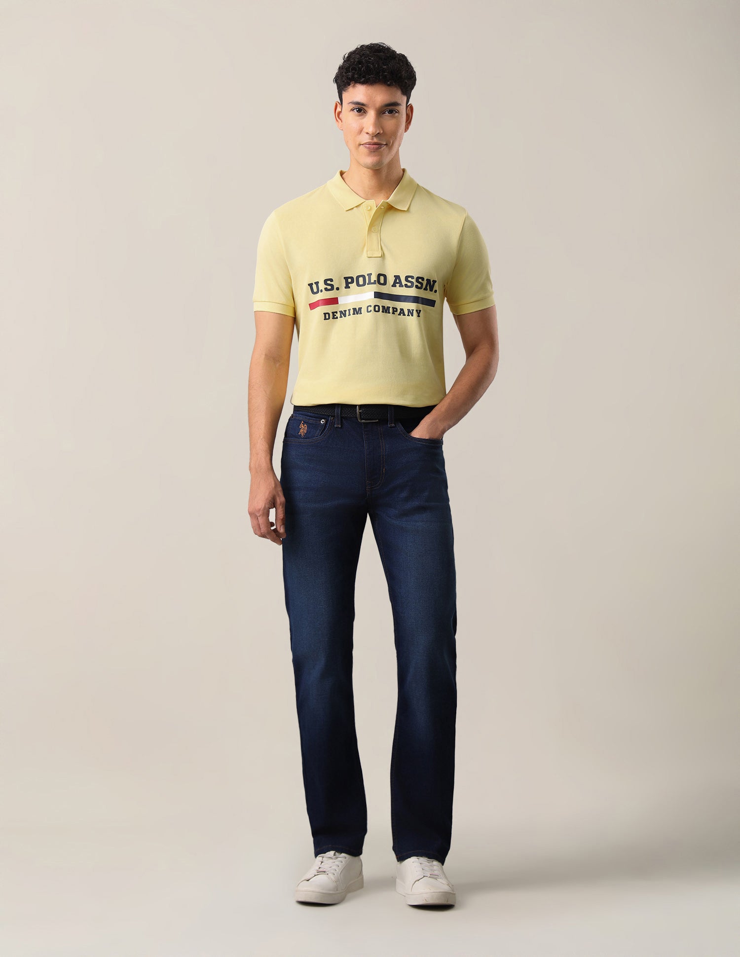 Brand Printed Slim Fit Polo Shirt Yellow - U.S. Polo Assn. India | Large