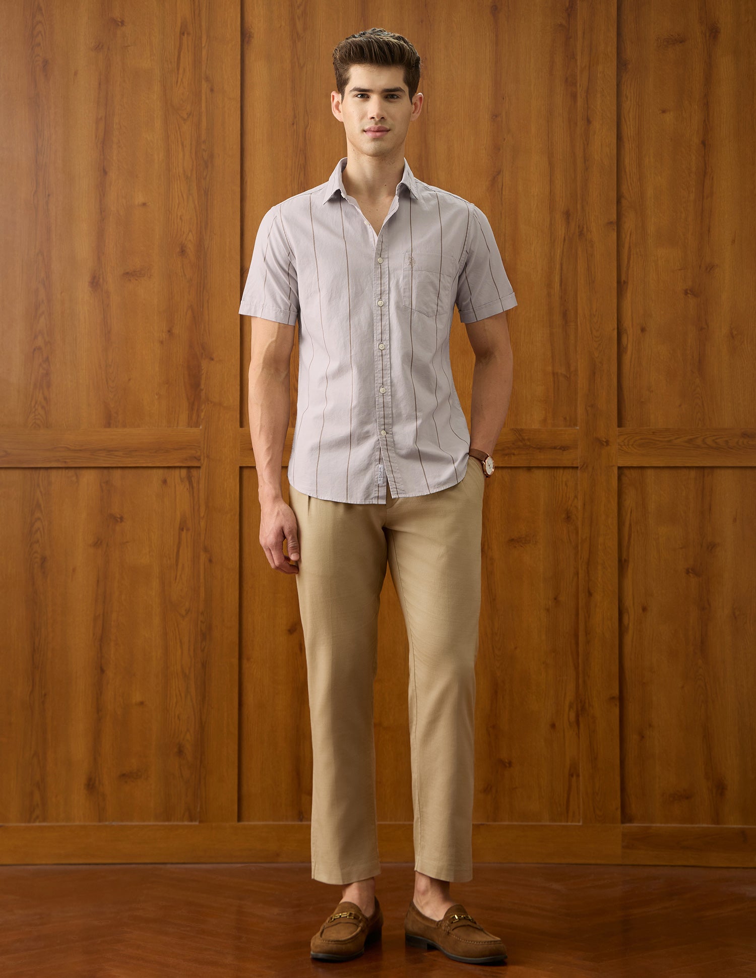 Oxford Vertical Striped Shirt Beige - U.S. Polo Assn. India | Large