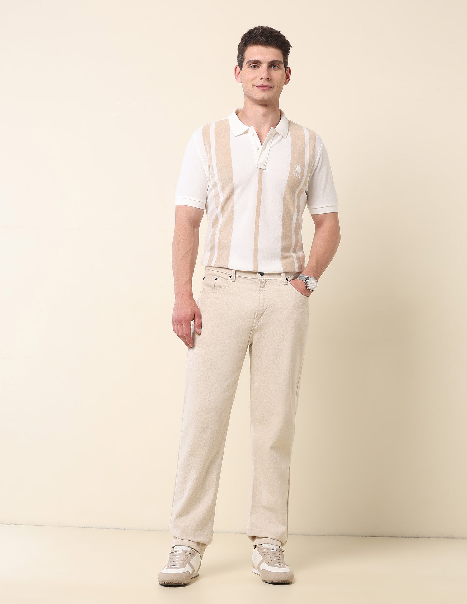 Vertical Striped Classic Polo Shirt Off White - U.S. Polo Assn. India | Large