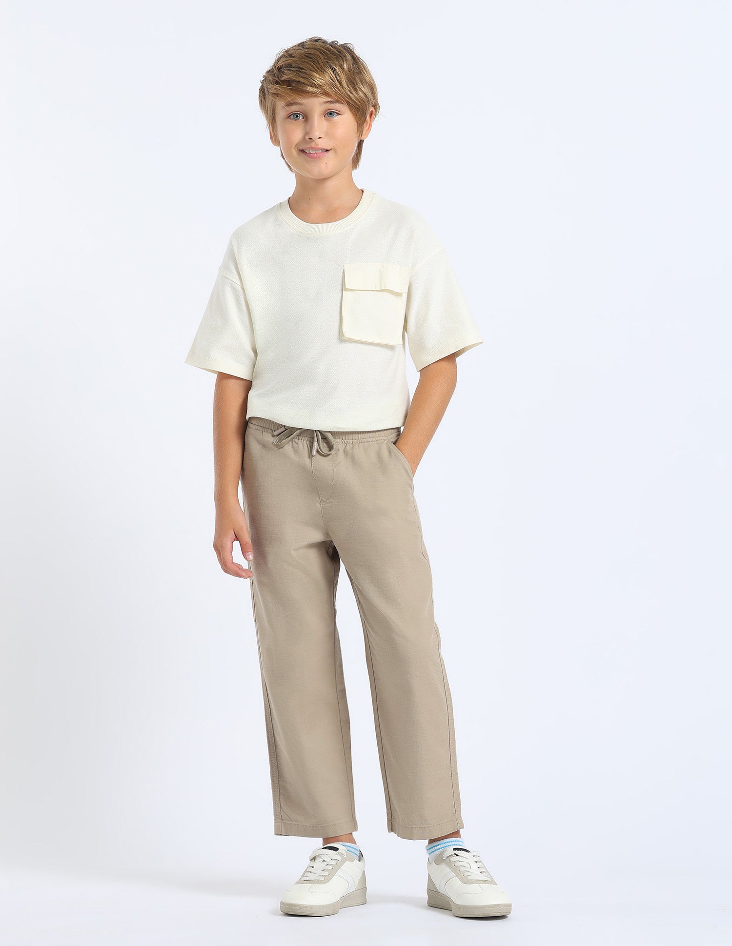 Boys Solid Relaxed Fit Trousers Light Khaki - U.S. POLO ASSN. | Large