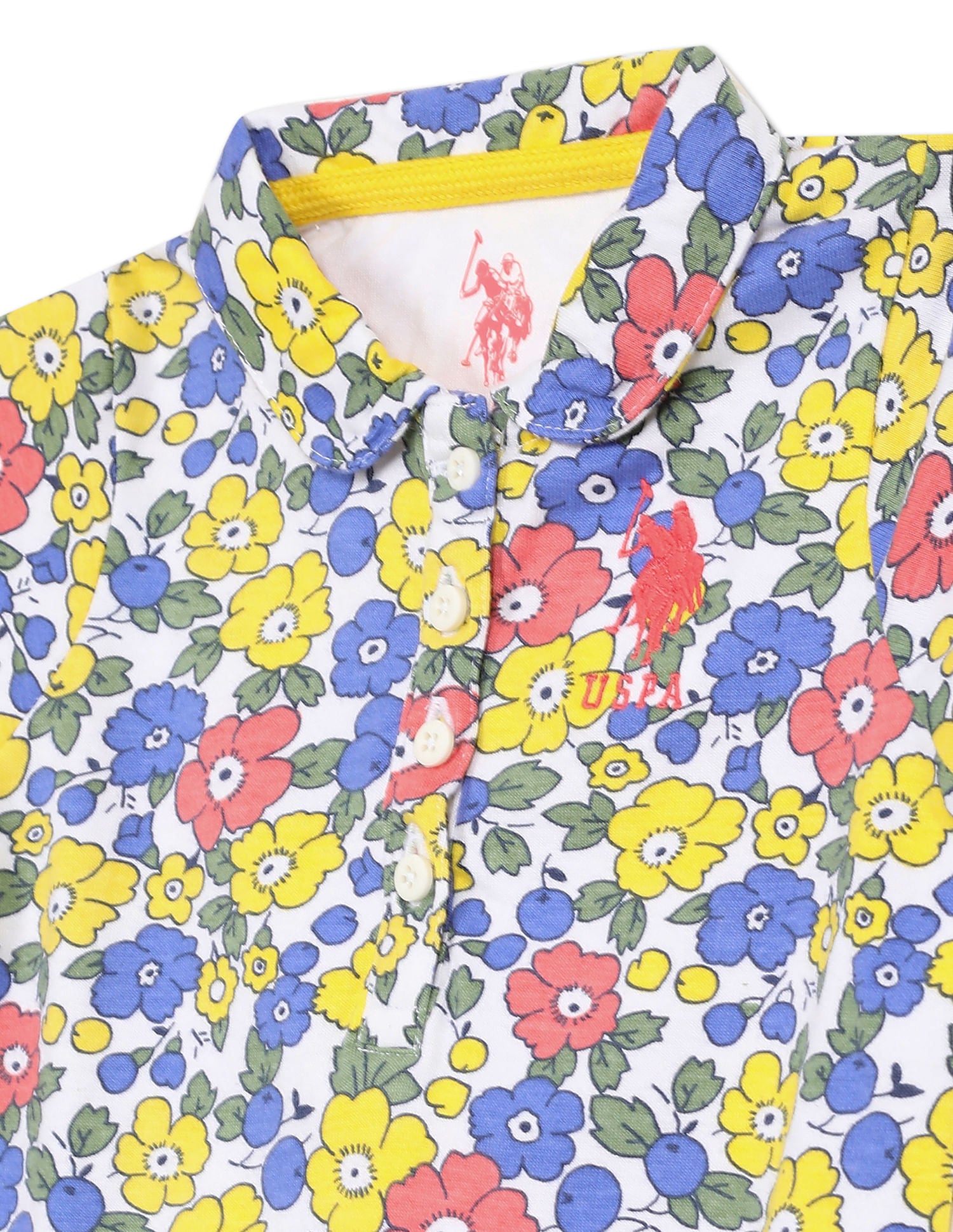 Multi Colour Short Sleeve Printed Polo Shirt White, Blue and Yellow - U.S. POLO ASSN. | Large