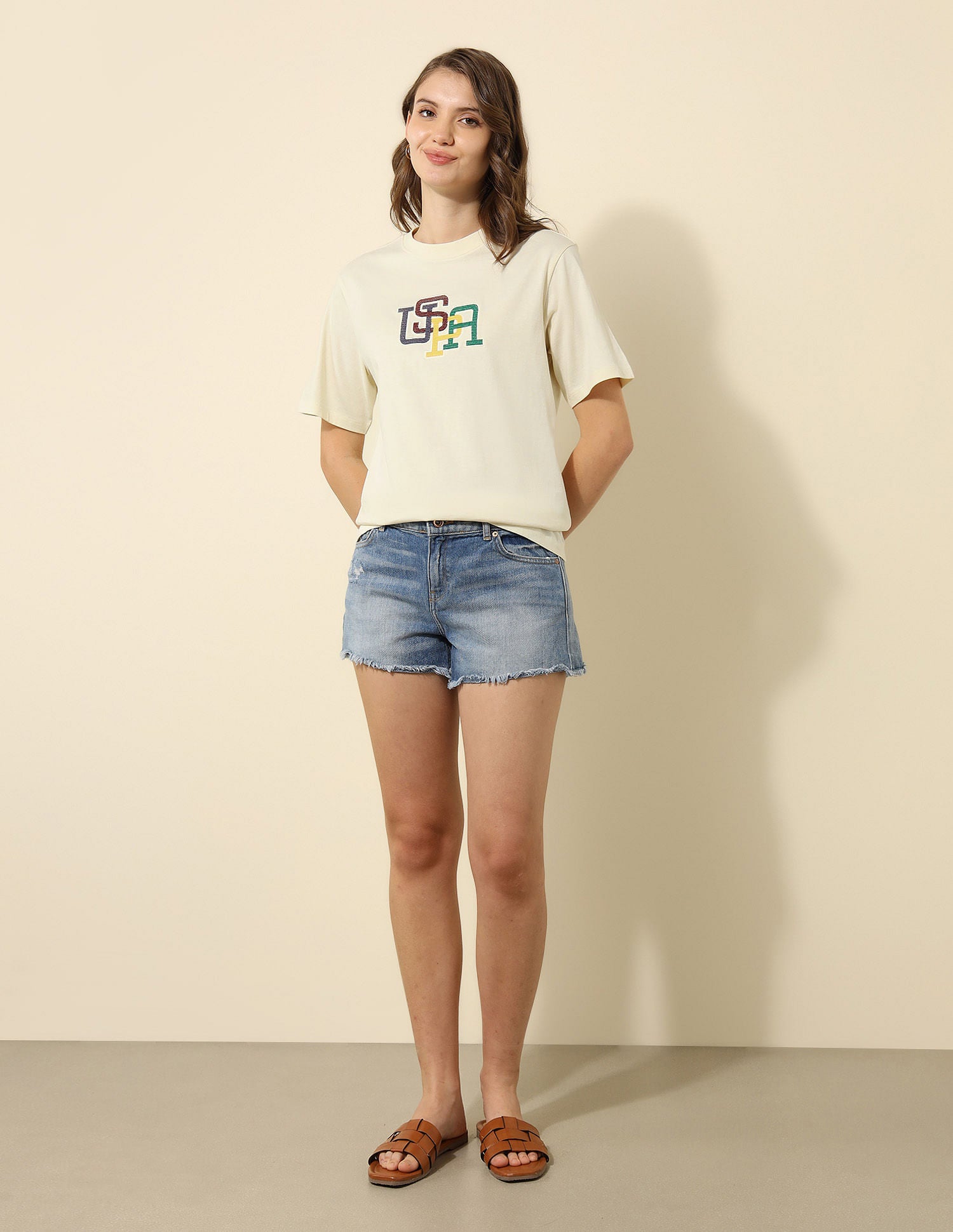 Appliqued Boxy Fit T-Shirt Ecru - U.S. POLO ASSN. | Large