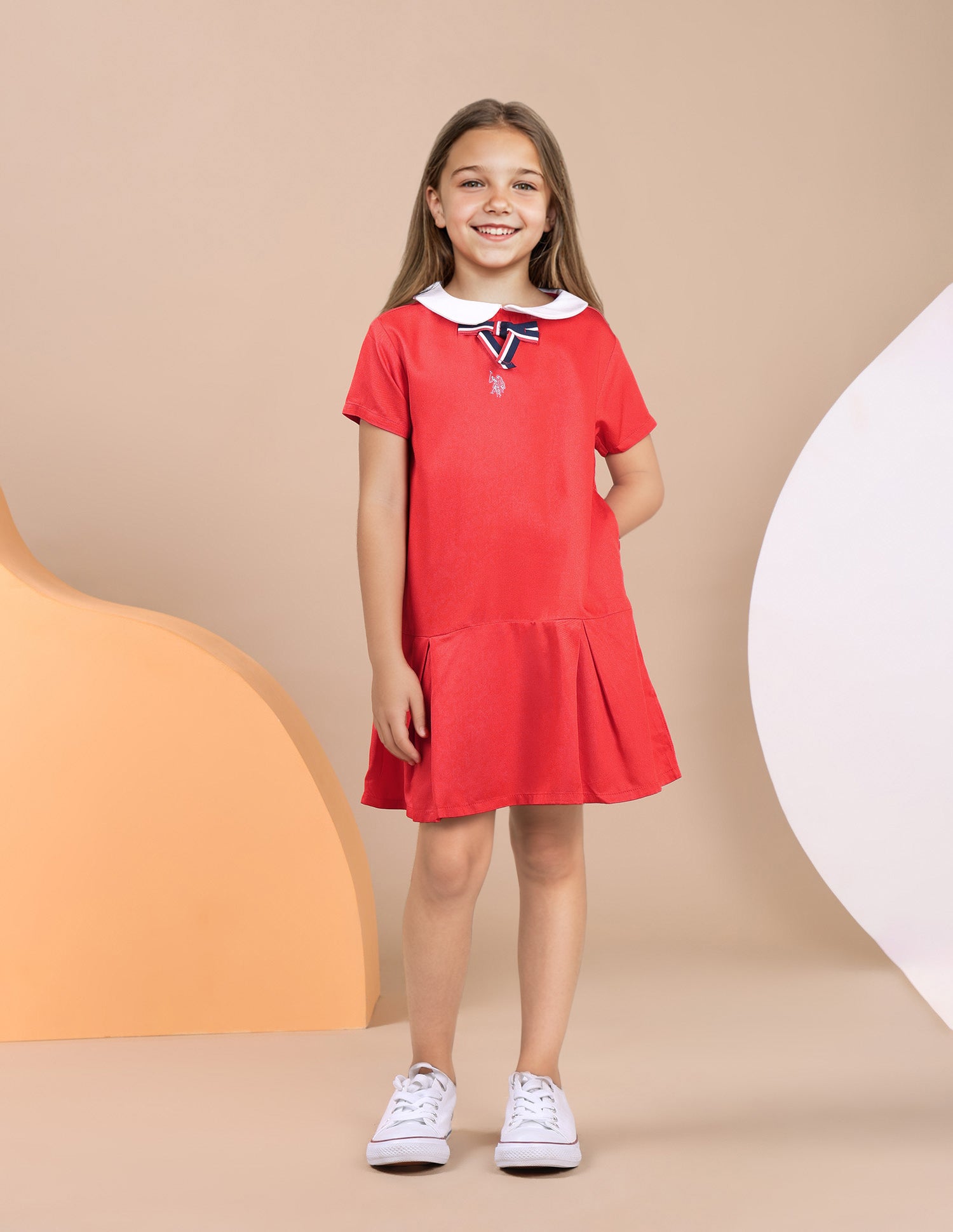Girls Peter Pan Collar Pure Cotton Dress Red - U.S. POLO ASSN. | Large