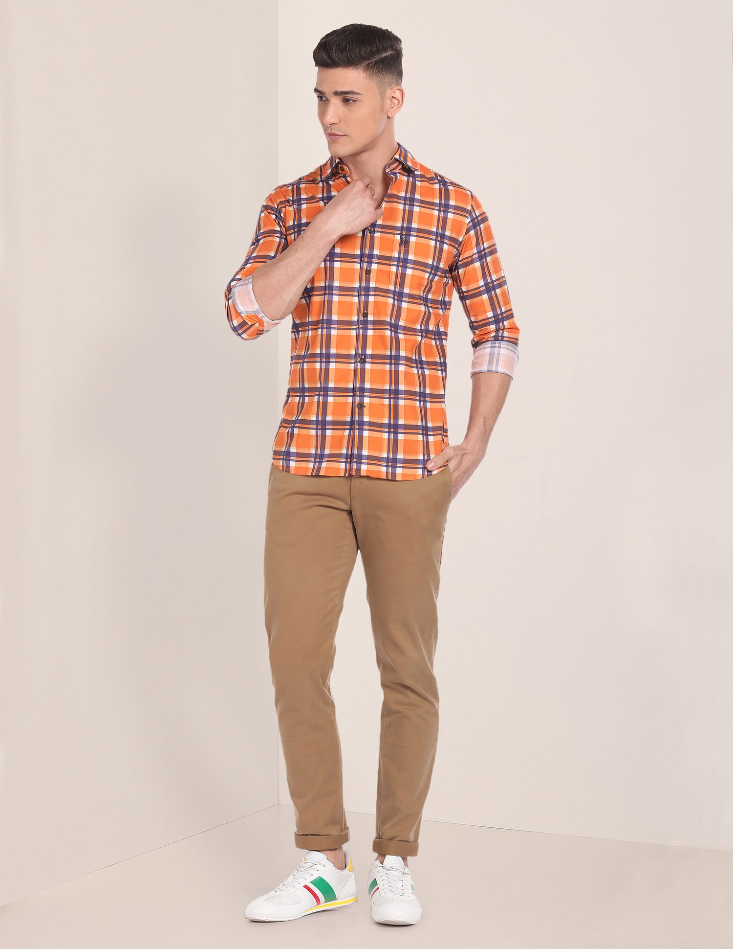 Spread Collar Tartan Check Shirt Orange - U.S. Polo Assn. India | Large