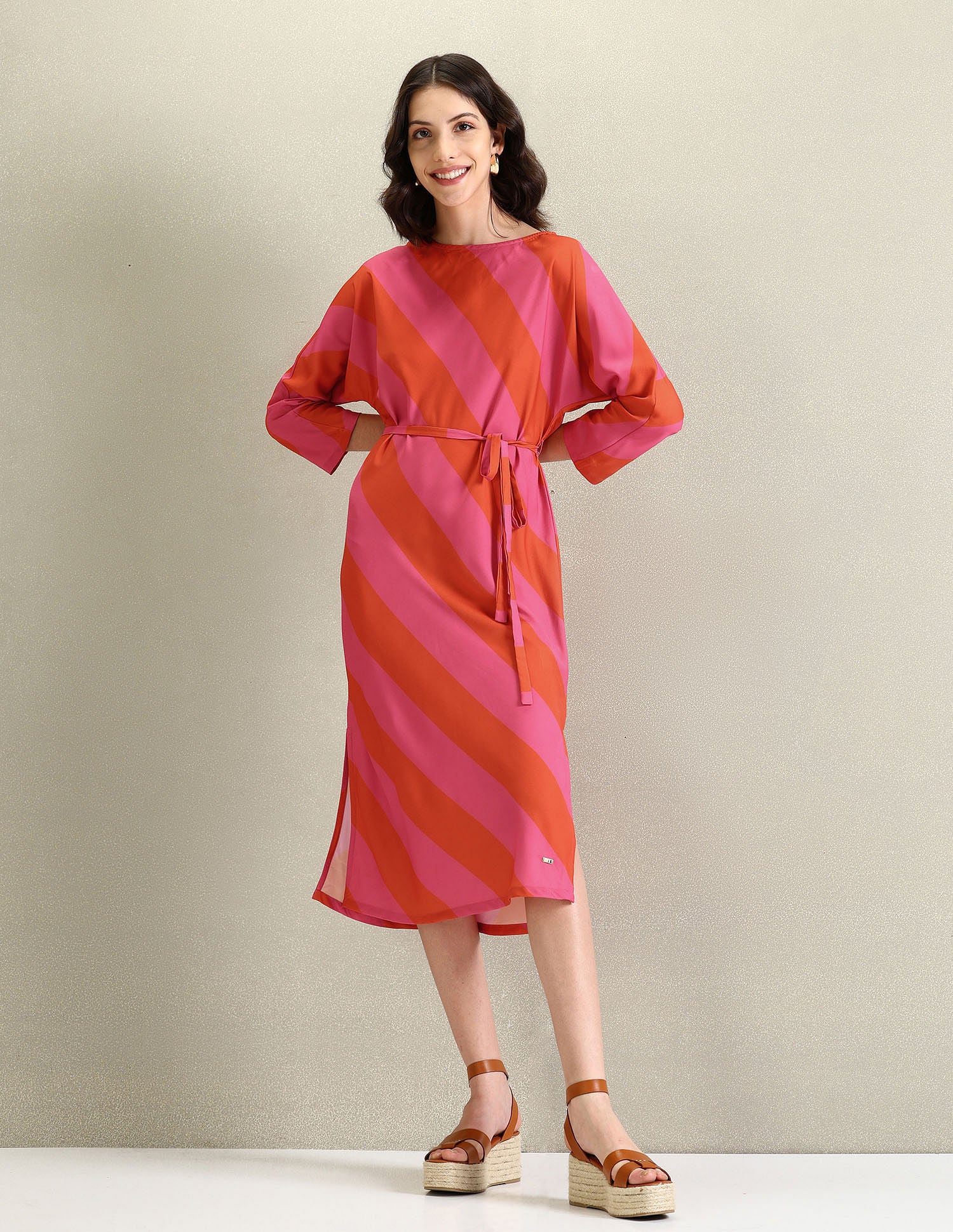 Round Neck Diagonal Stripe Dress Pink - U.S. POLO ASSN. | Large