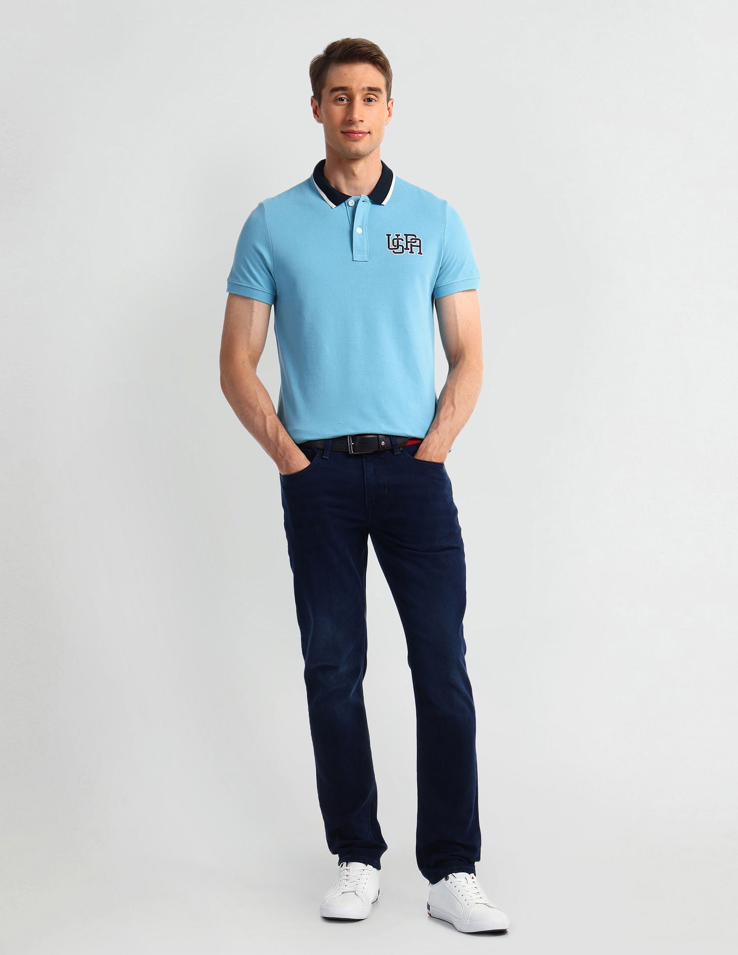 Muscle Fit Solid Polo Shirt Light-Blue - U.S. Polo Assn. India | Large