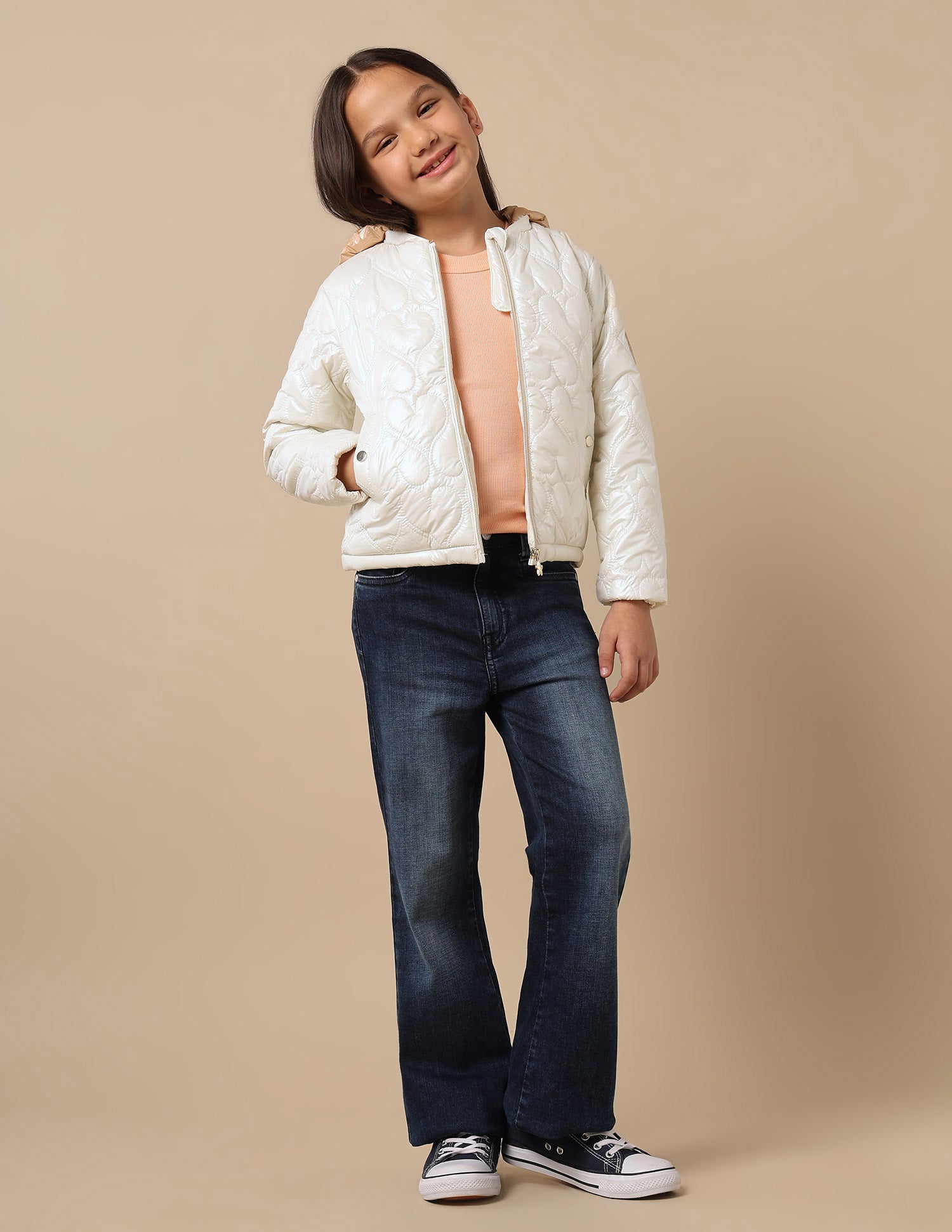 Girls Detachable Hood Quilted Jacket Ivory - U.S. POLO ASSN. | Large