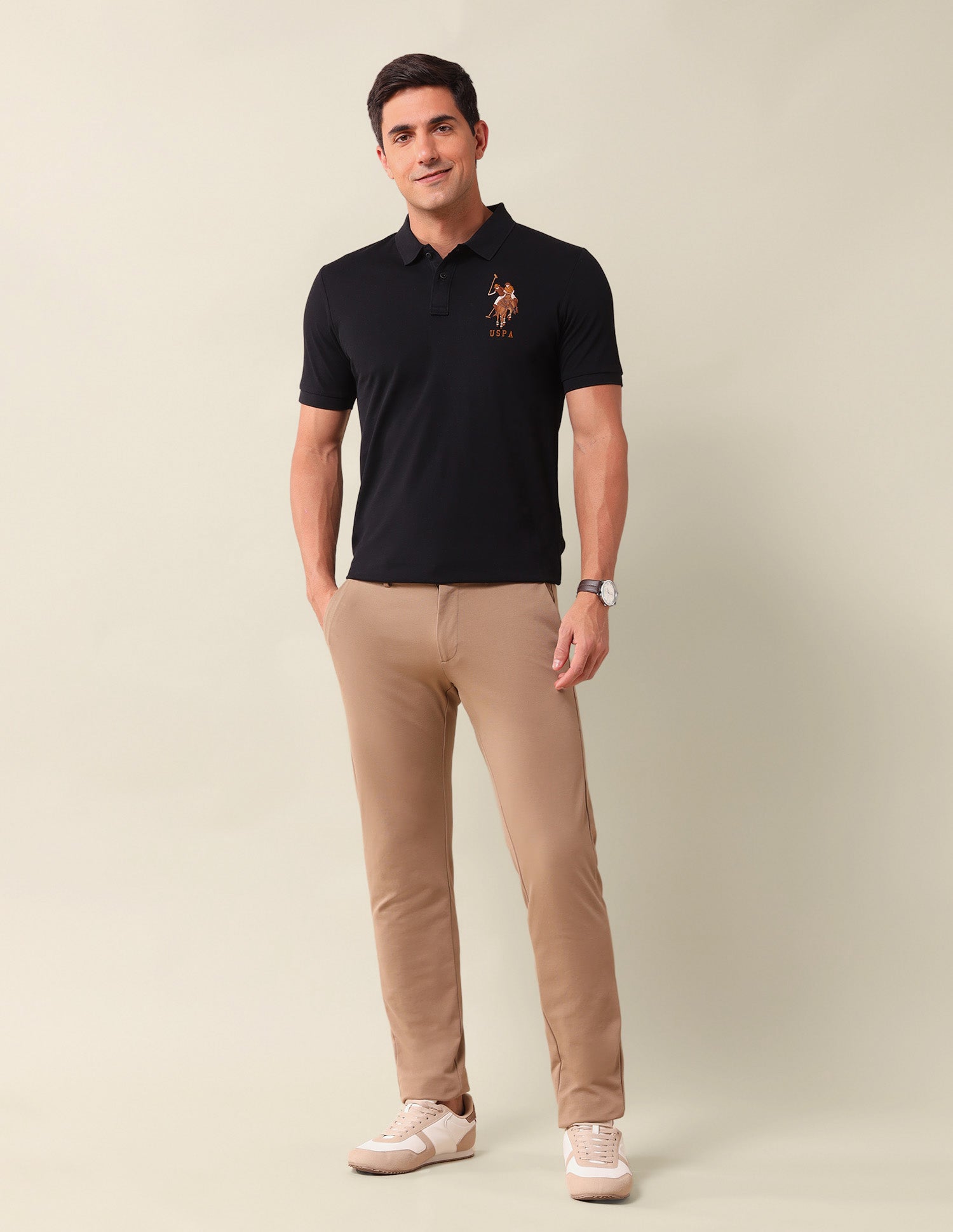 Brand Printed Slim Fit Polo Shirt Black - U.S. Polo Assn. India | Large