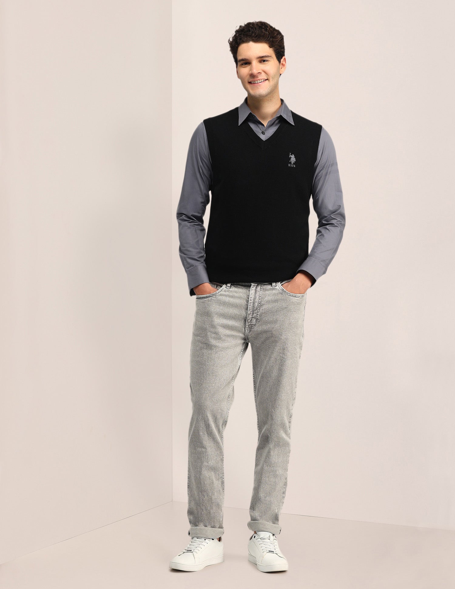 Solid Regular Fit Sweater Black - U.S. Polo Assn. India | Large