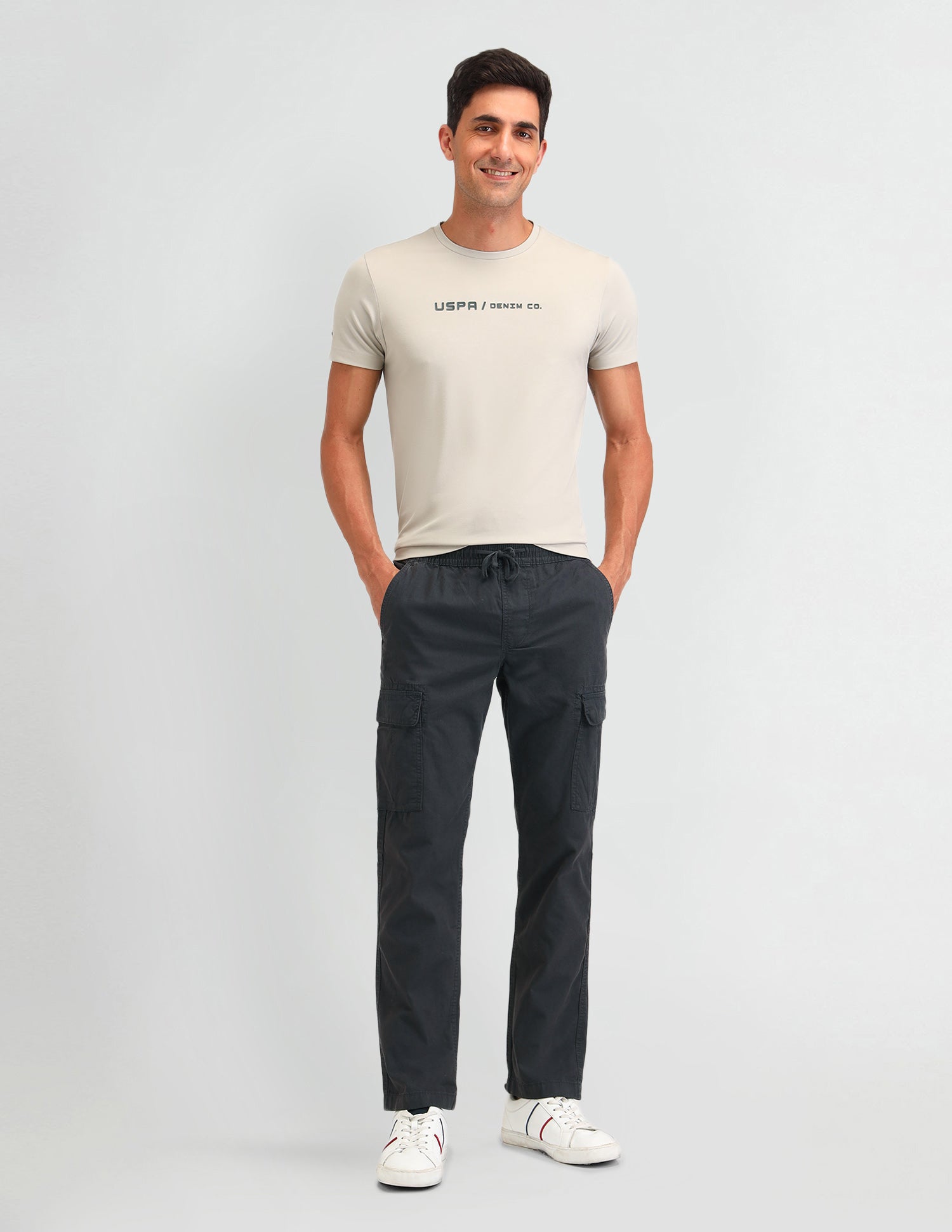 Straight Fit Textured Trousers Charcoal - U.S. Polo Assn. India | Large