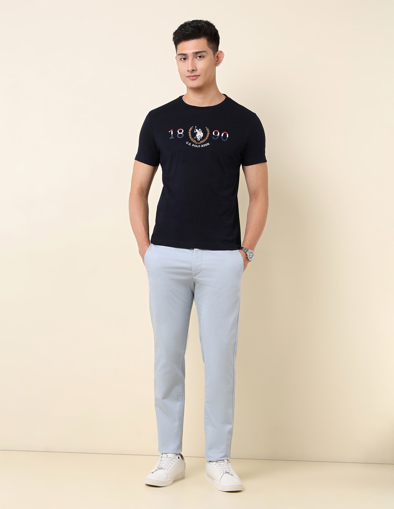 Brand Printed Pure Cotton T-Shirt Navy - U.S. Polo Assn. India | Large