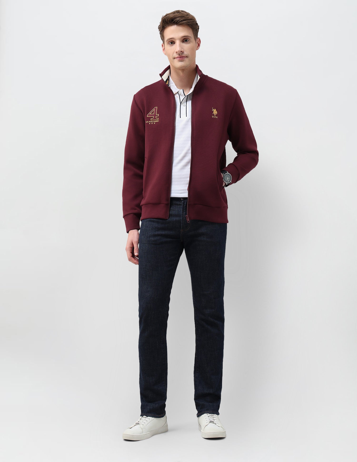 Numeric Brand Embroidered Zipper Sweatshirt Maroon - U.S. POLO ASSN. | Large