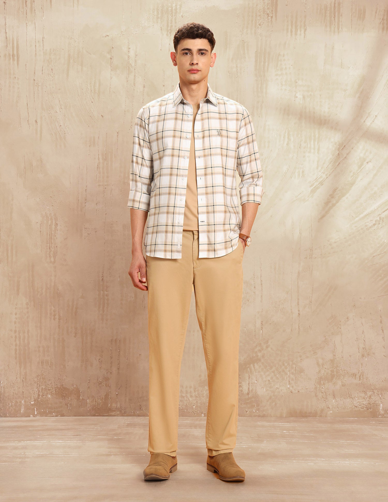 Twill Tailored Fit Shirt Beige - U.S. POLO ASSN. | Large