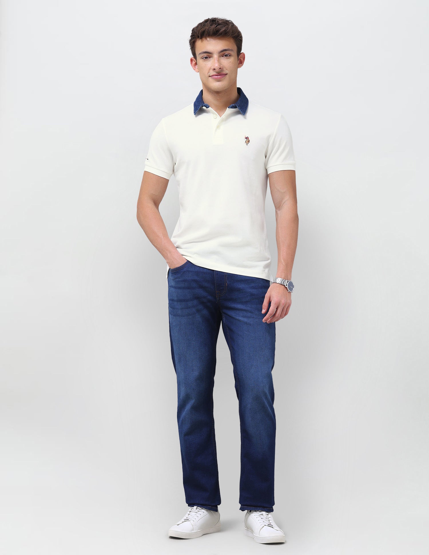 Solid Slim Fit Polo Shirt Ivory - U.S. Polo Assn. India | Large