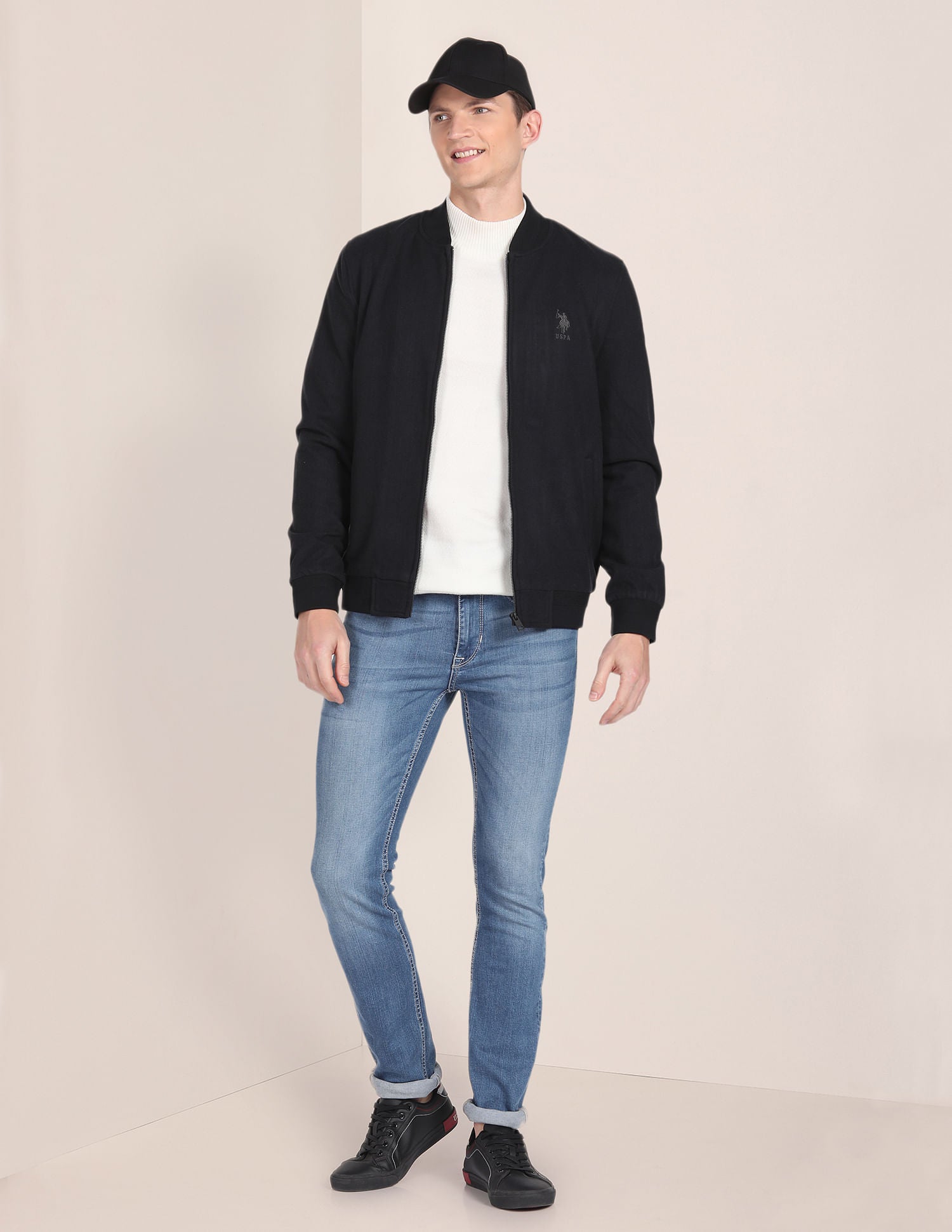 Knitted Bomber Jacket Black - U.S. Polo Assn. India | Large