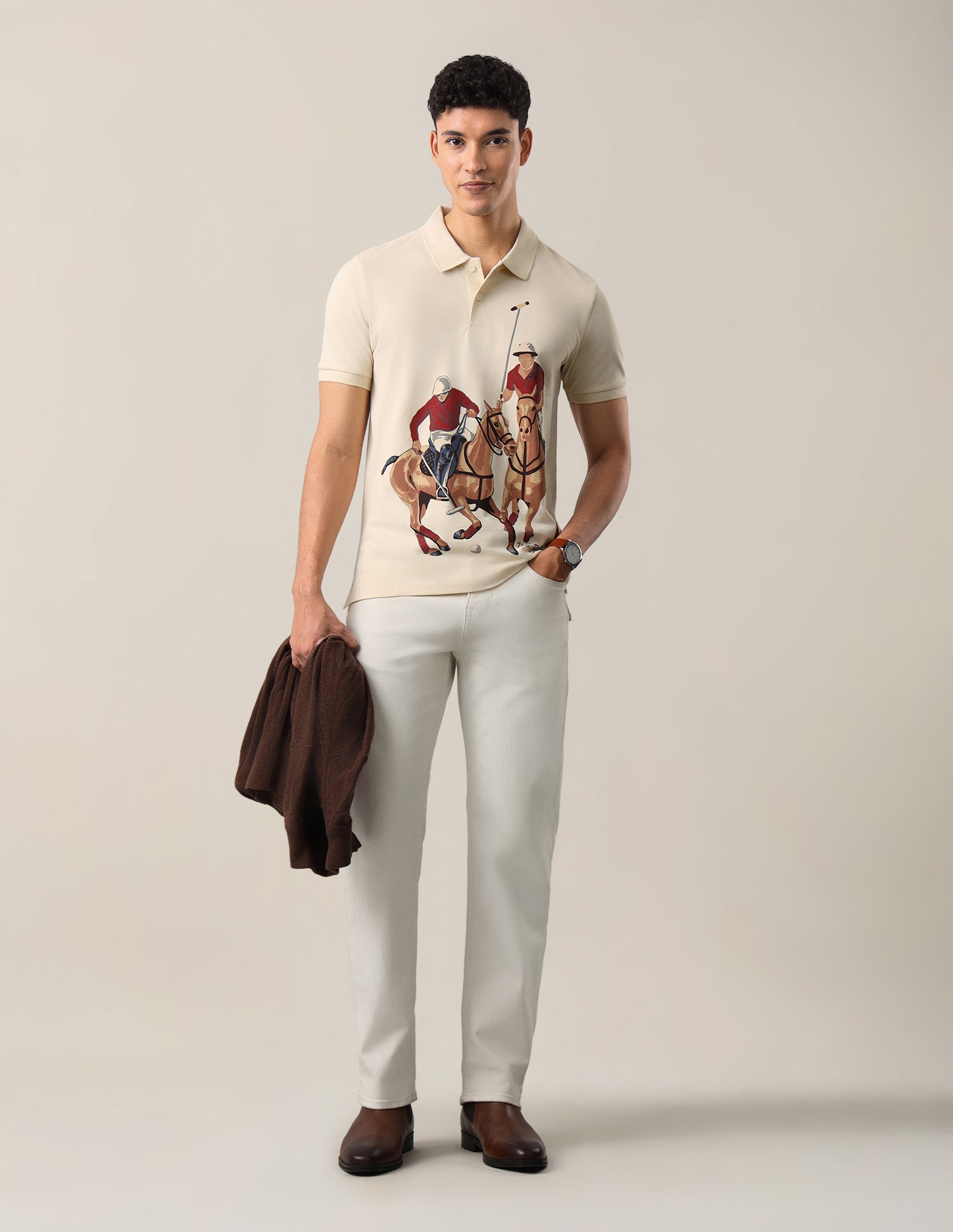 Graphic Brand Printed Slim Fit Polo Shirt Ecru - U.S. Polo Assn. India | Large