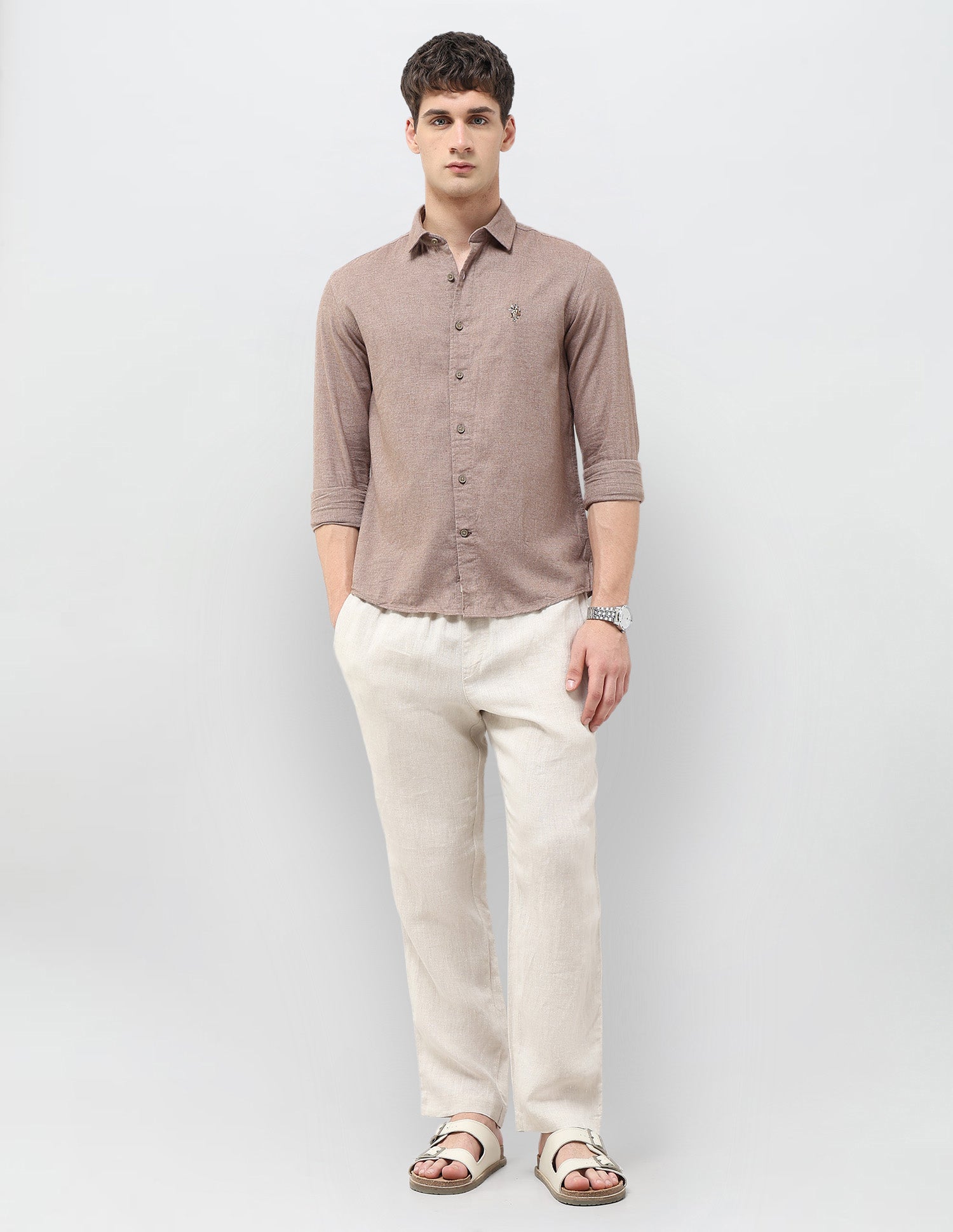 Solid Twill Regular Fit Shirt Khaki - U.S. POLO ASSN. | Large