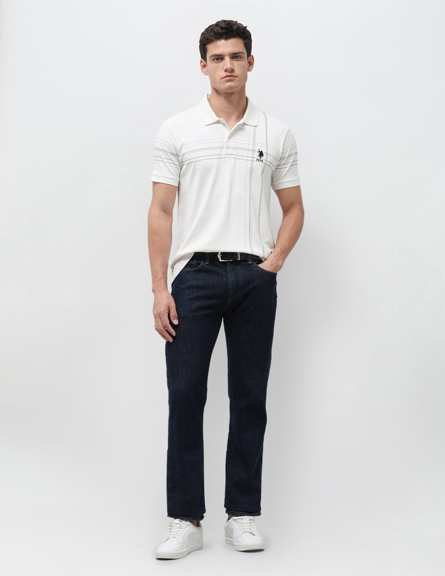 Vertical Striped Slim Fit Polo Shirt Off White - U.S. Polo Assn. India | Large