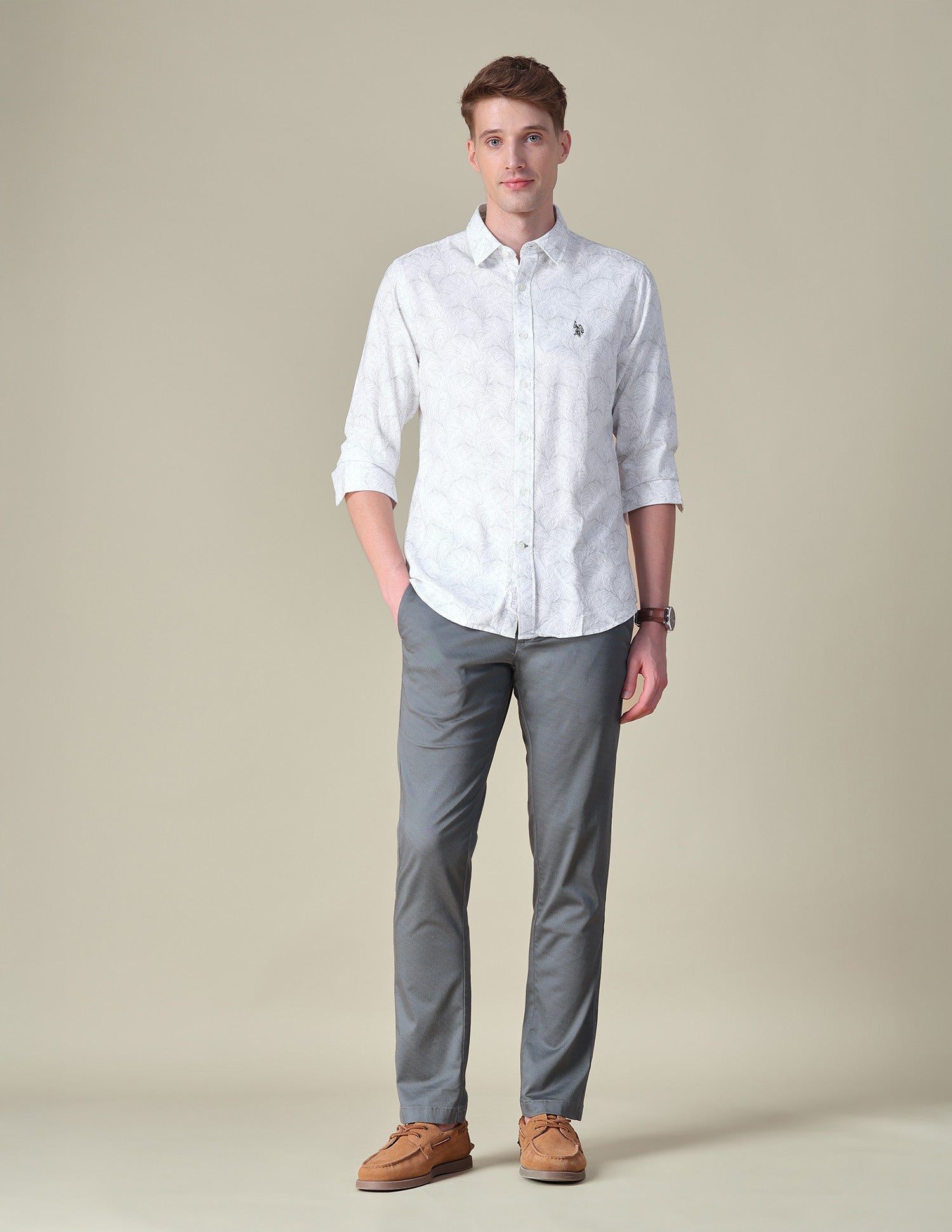 Floral Printed Oxford Shirt White - U.S. POLO ASSN. | Large