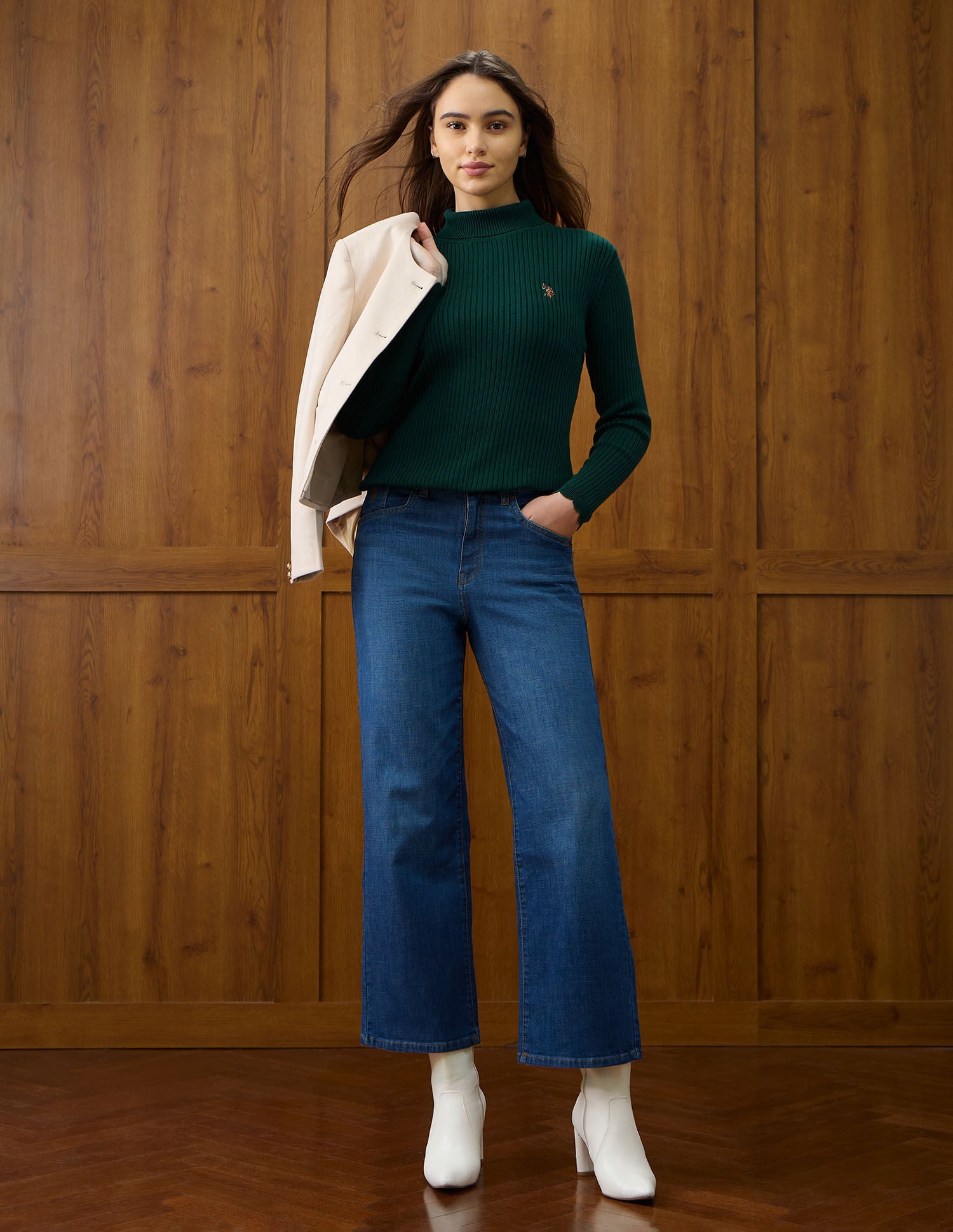 Solid Regular Fit  Sweater Green - U.S. Polo Assn. India | Large