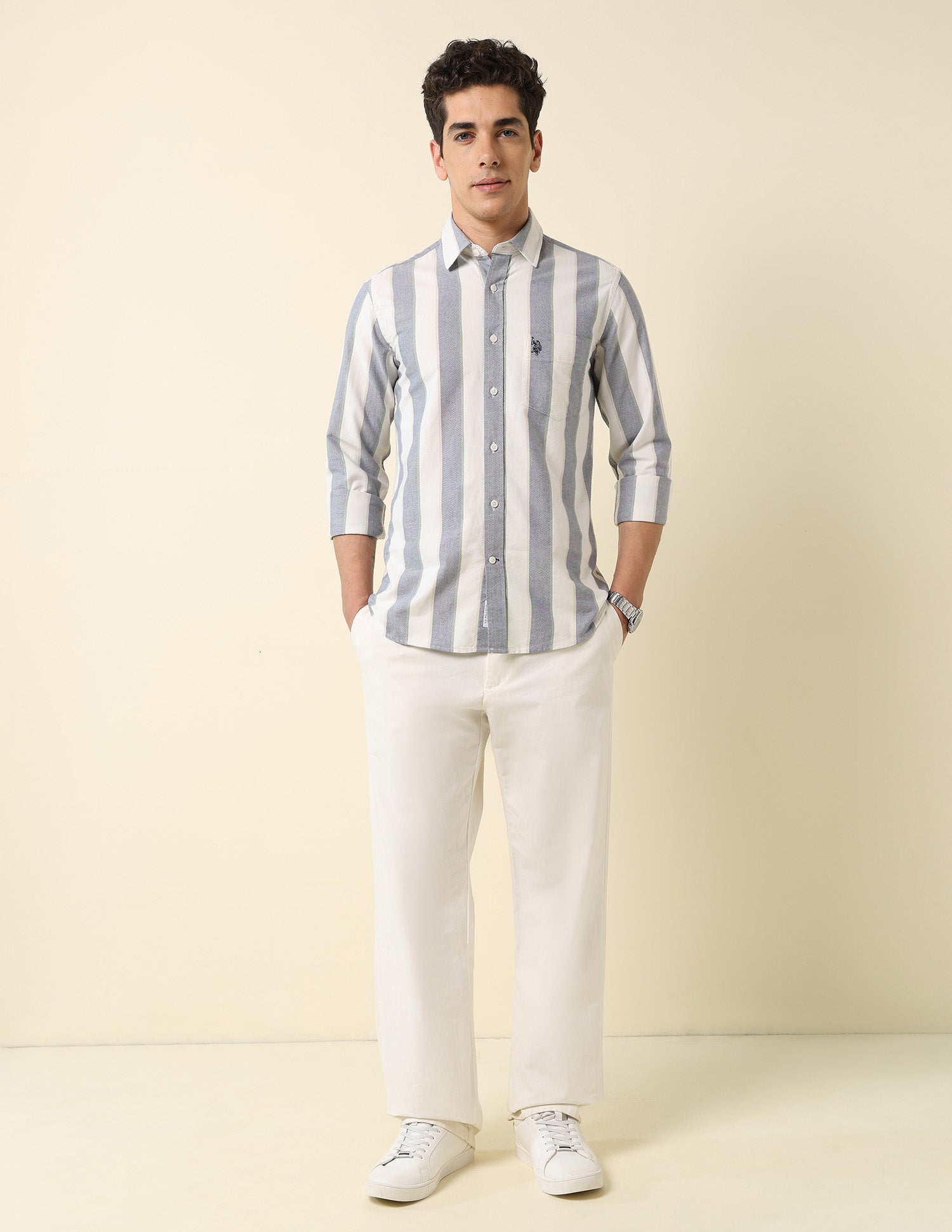 Pure Cotton Vertical Striped Shirt Navy - U.S. POLO ASSN. | Large