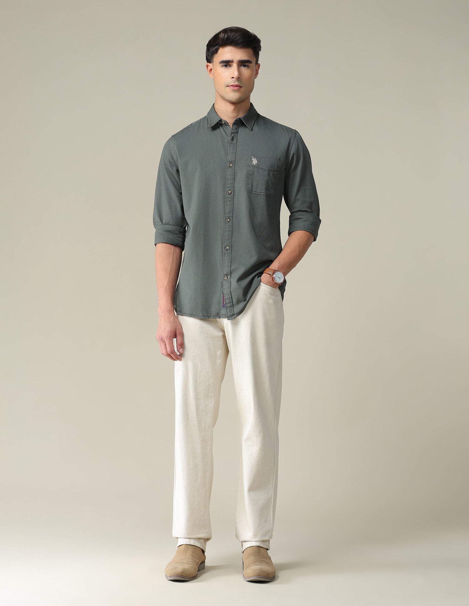 Solid Slim Shirt Charcoal - U.S. POLO ASSN. | Large