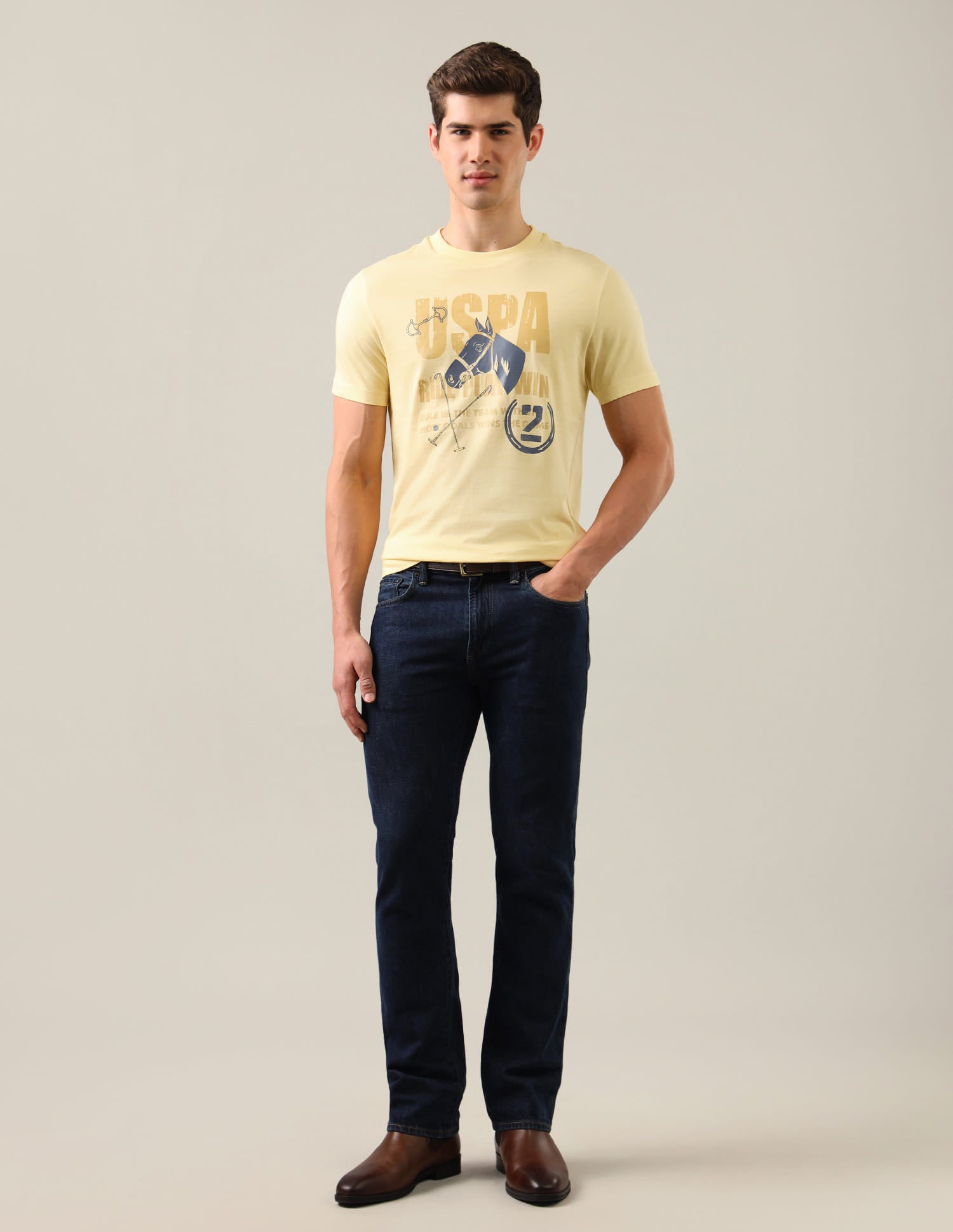 Graphic Brand Printed Regular Fit T-Shirt Yellow - U.S. Polo Assn. India | Large