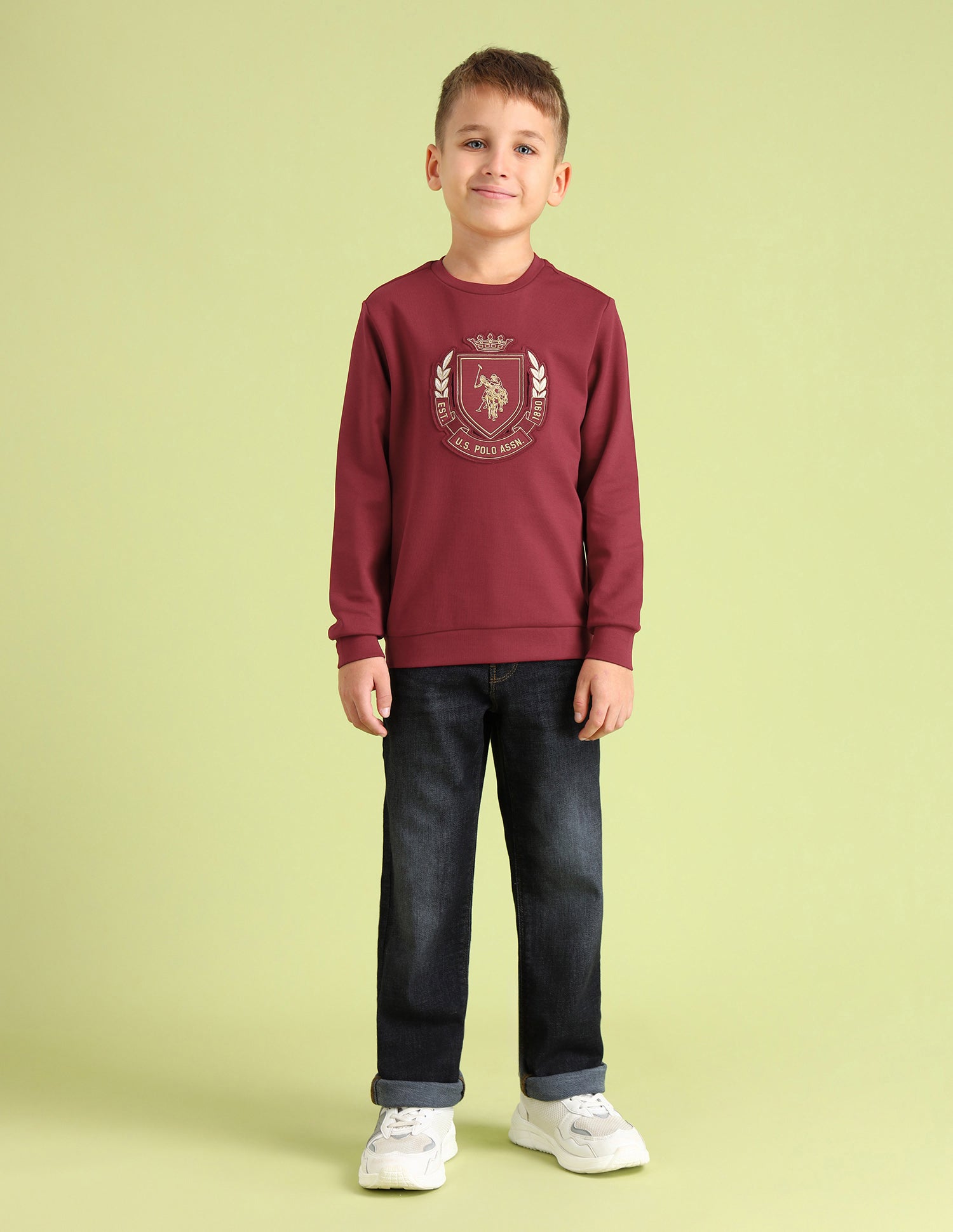 Boys Brand Embossed Regular Fit Sweatshirt Maroon - U.S. POLO ASSN. | Large