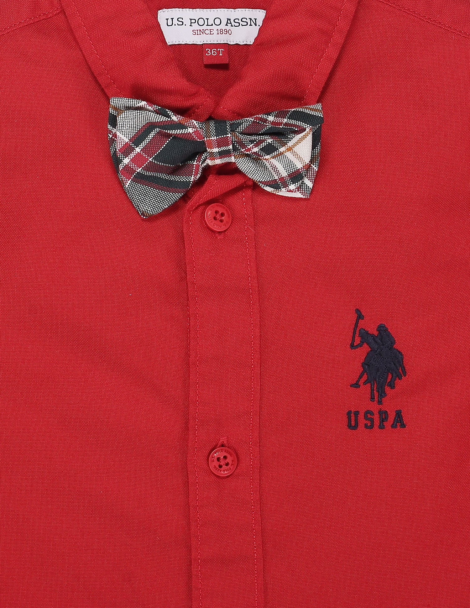 Boys Detachable Bow Cotton Shirt Red - U.S. Polo Assn. India | Large