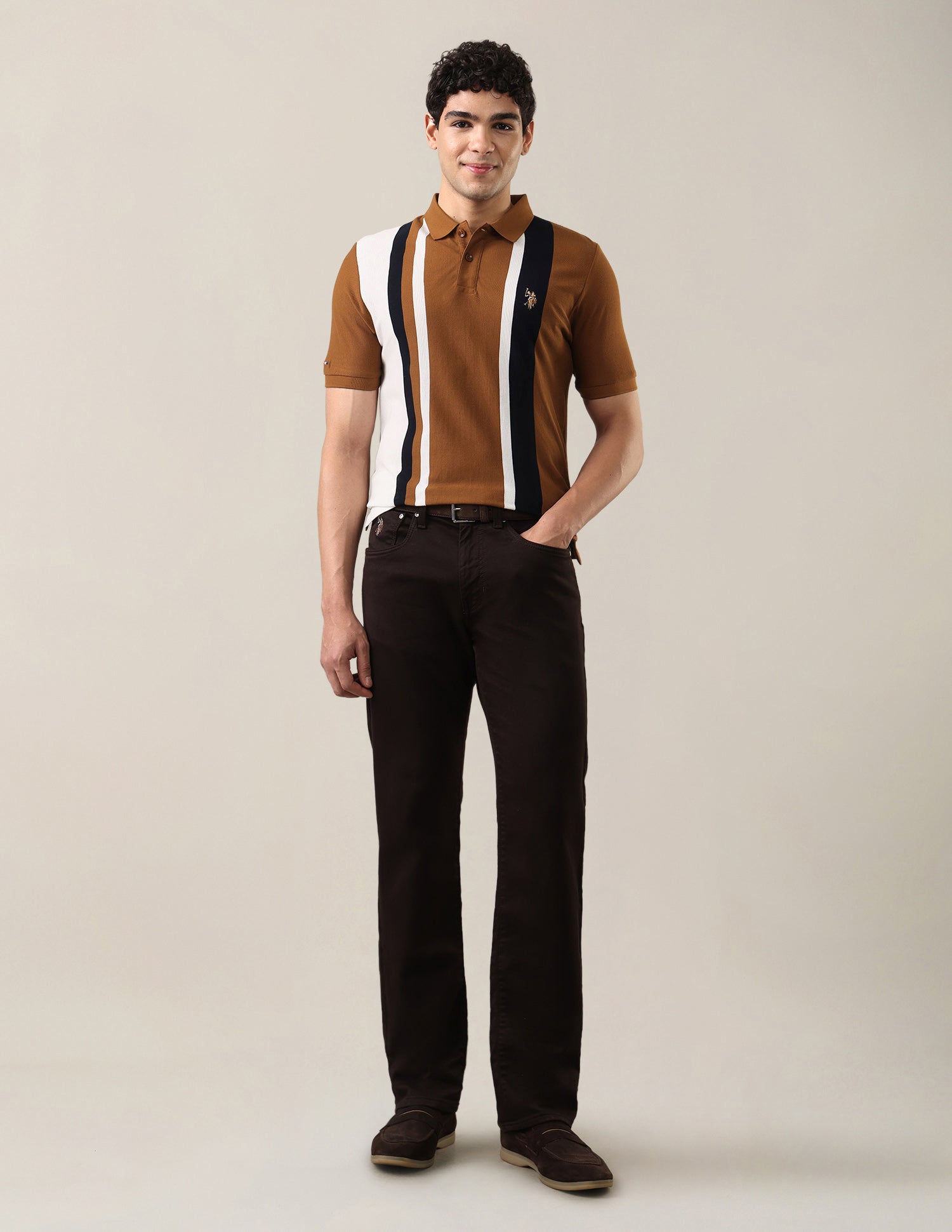 Vertical Striped Slim Fit Polo Shirt Bronze - U.S. Polo Assn. India | Large