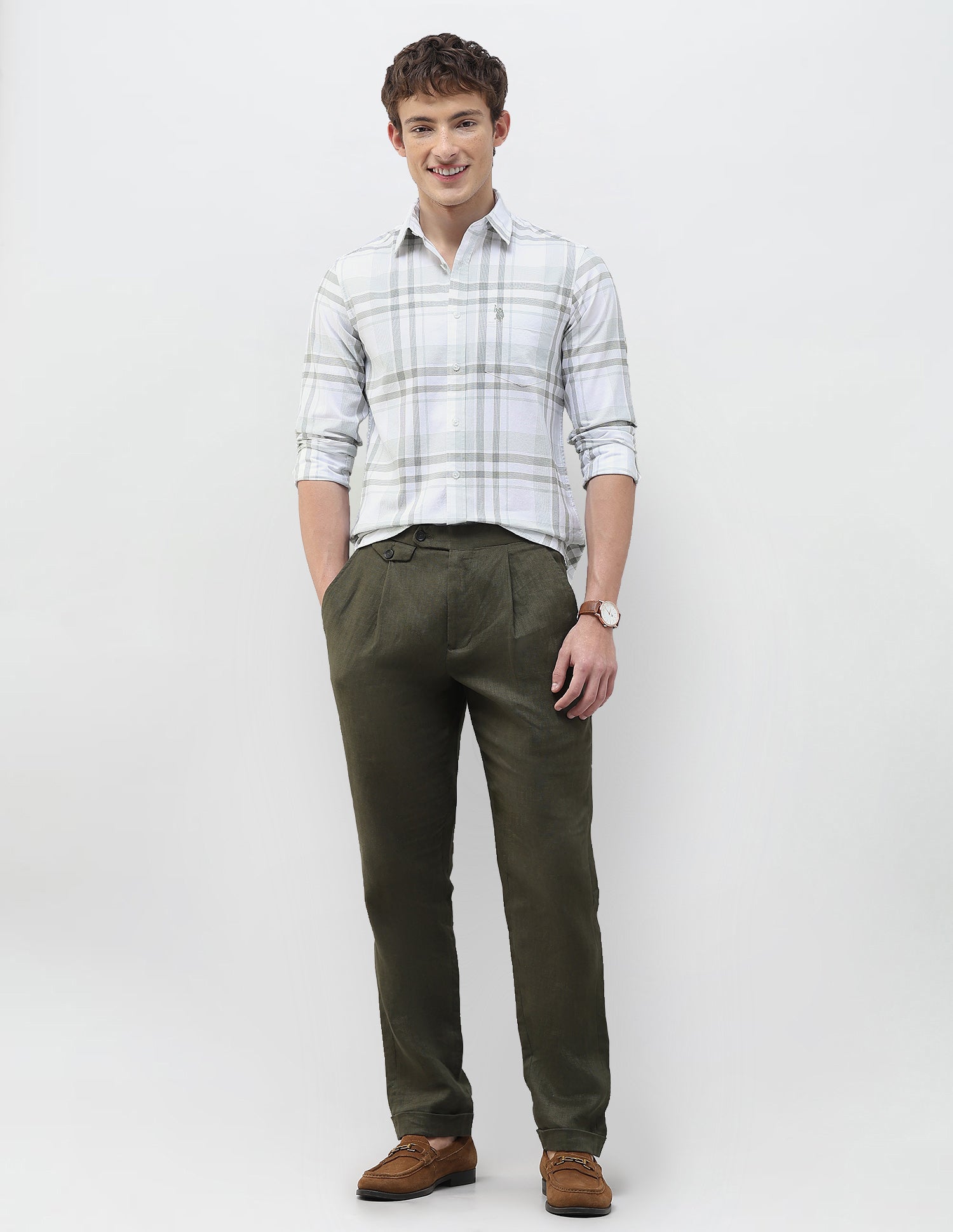 Grid Tattersall Checked Regular Fit Shirt Green - U.S. Polo Assn. India | Large