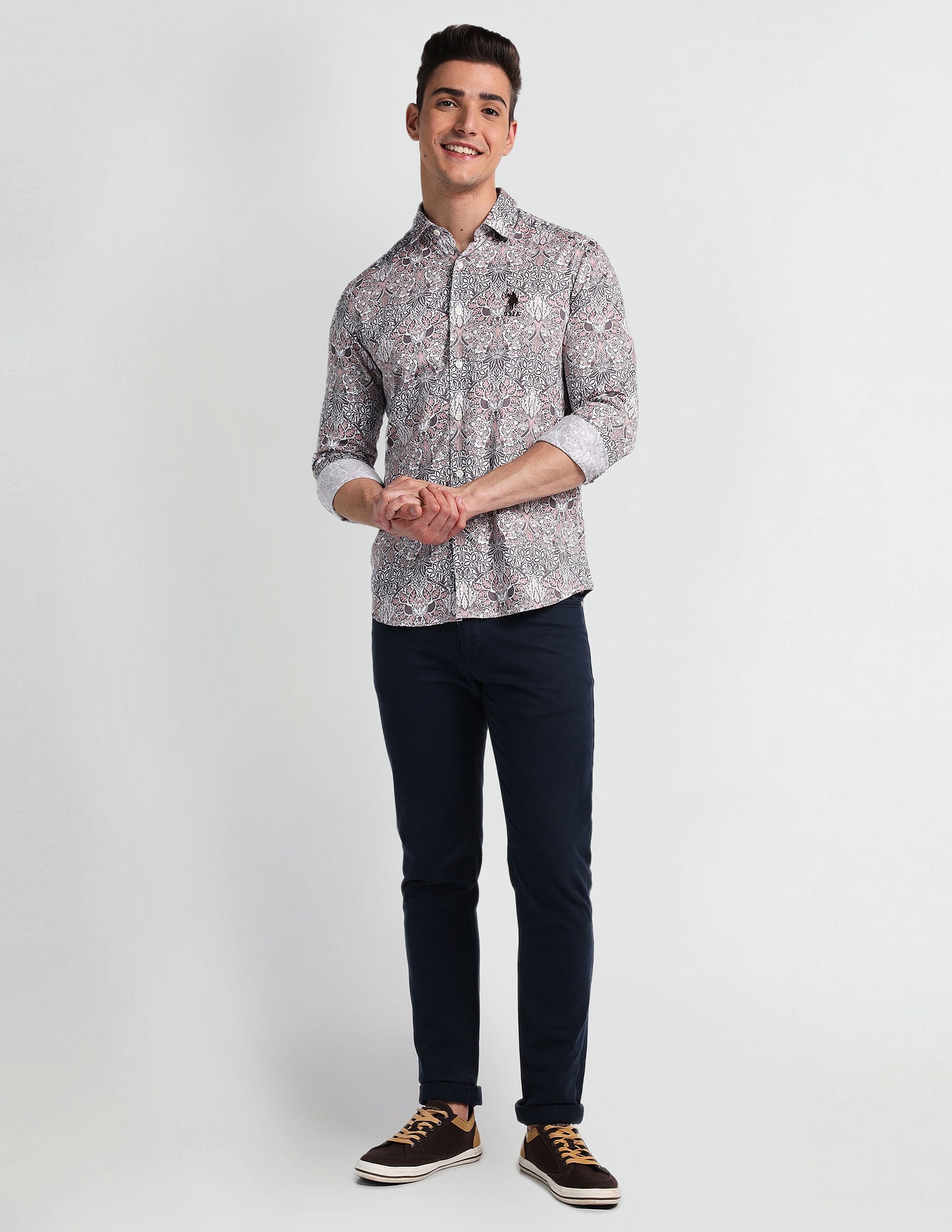 Slim Fit Floral Shirt Grey - U.S. Polo Assn. India | Large