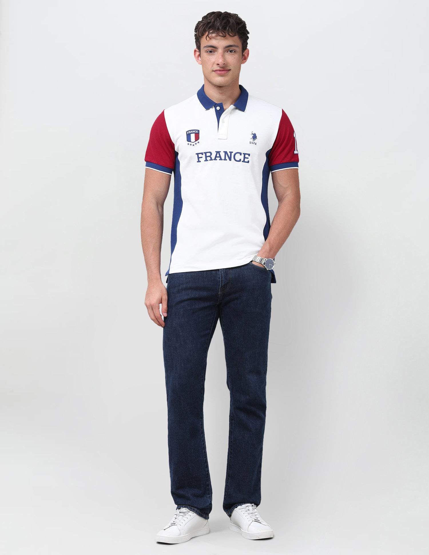 Colourblocked Embroidered Slim Fit Polo Shirt White - U.S. Polo Assn. India | Large