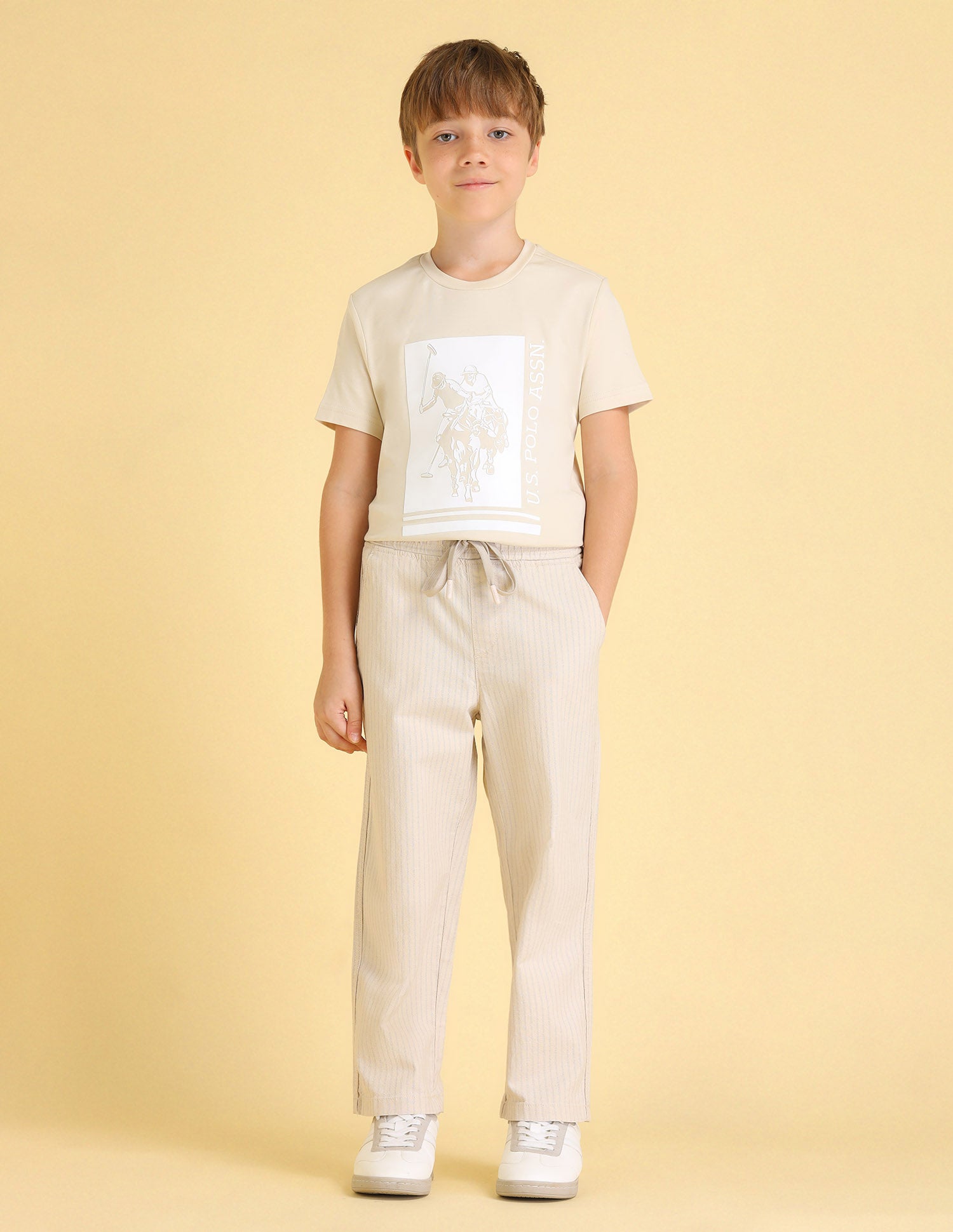 UKTRO0212 NATURAL Boys Trousers Beige - U.S. POLO ASSN. | Large
