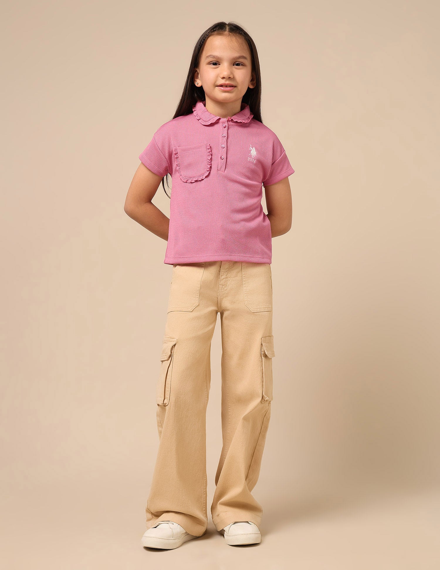 Girls Textured Boxy Fit Top Pink - U.S. POLO ASSN. | Large