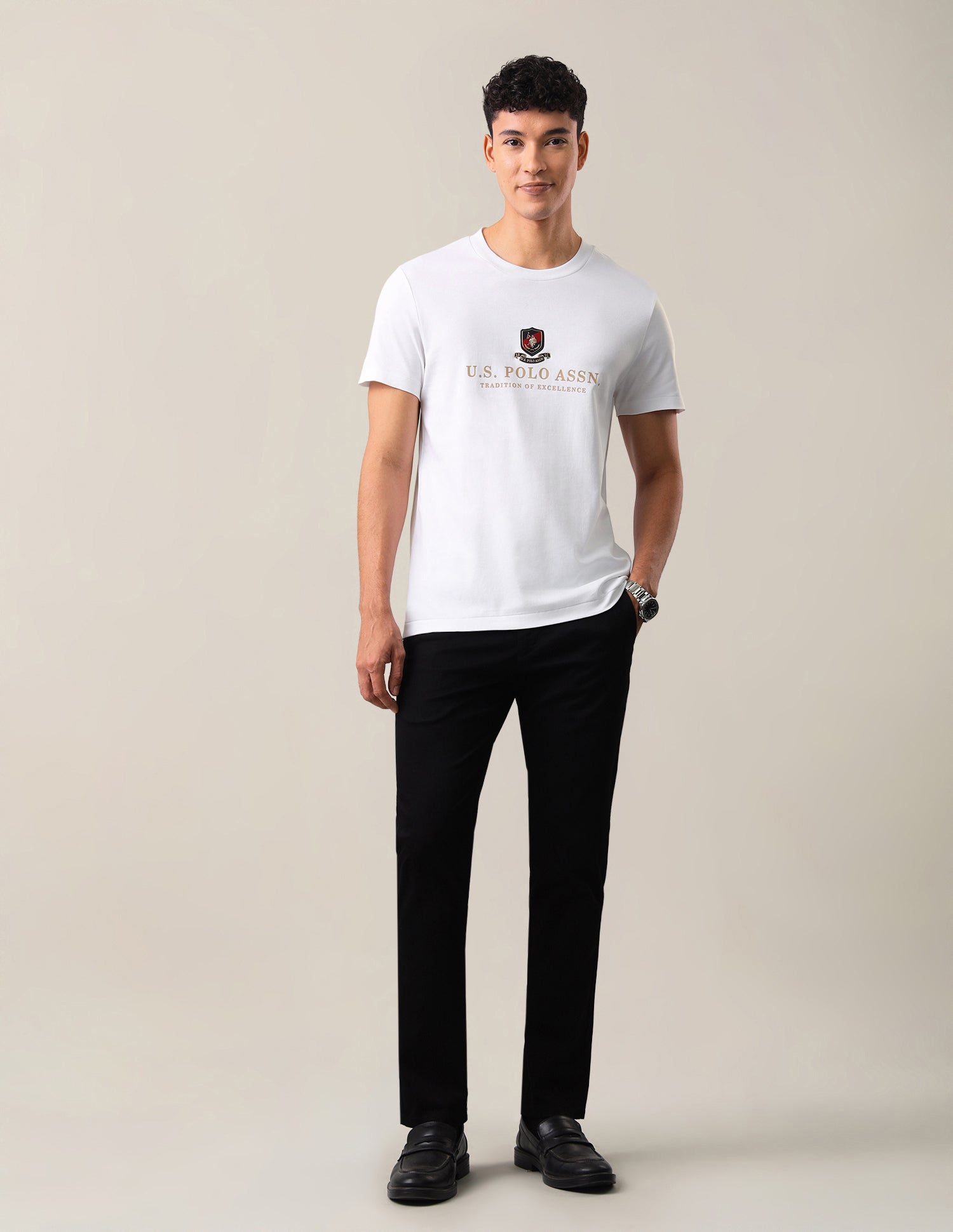 Brand Embossed Slim Fit T-Shirt White - U.S. Polo Assn. India | Large