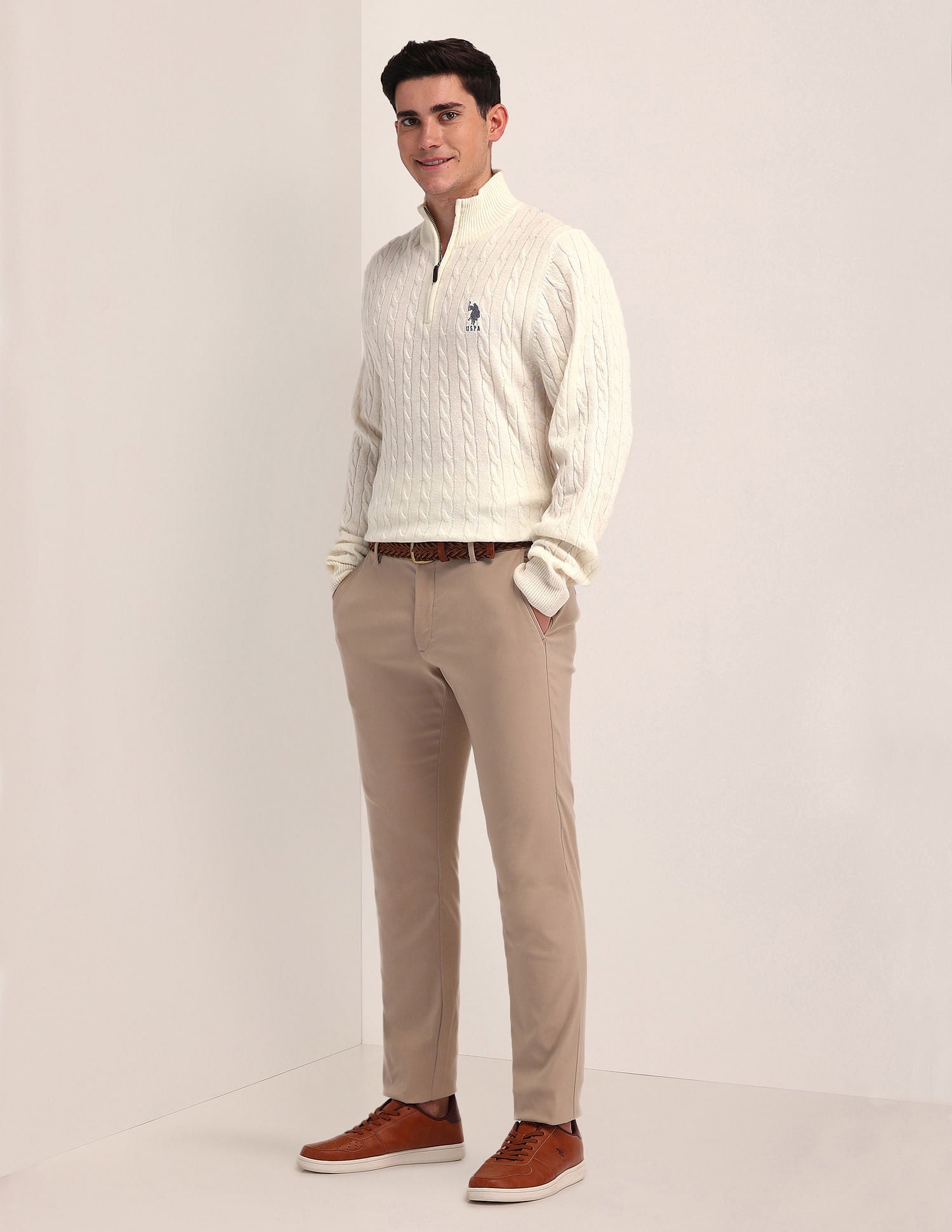High Neck Zipper Sweater Off White - U.S. Polo Assn. India | Large