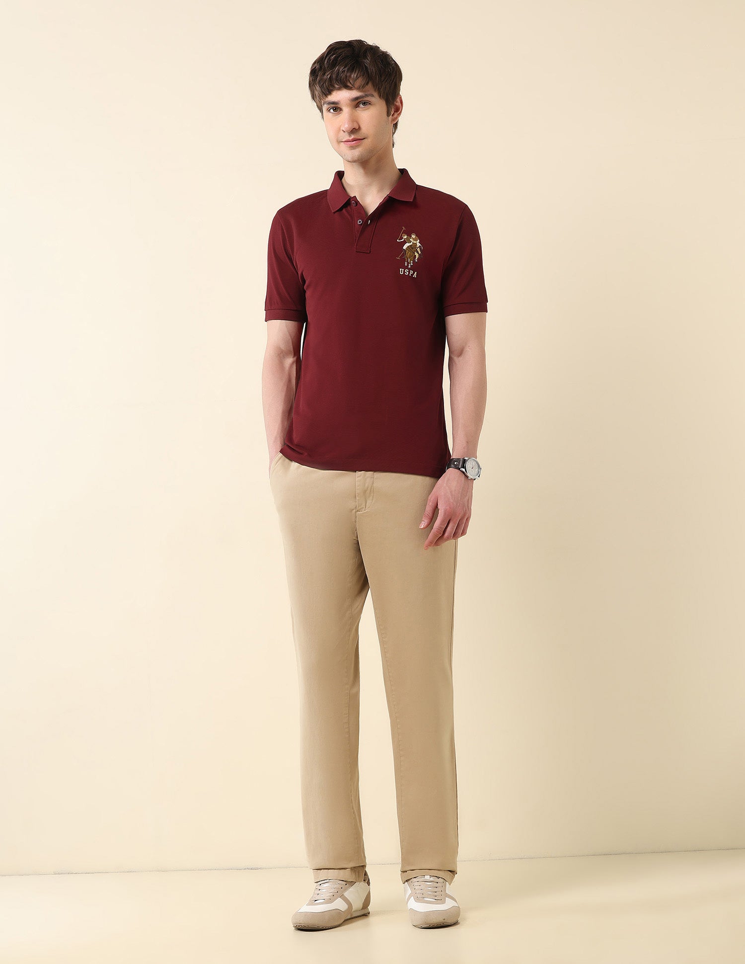 Brand Embroidered Modern Monochrome Polo Shirt Maroon - U.S. Polo Assn. India | Large