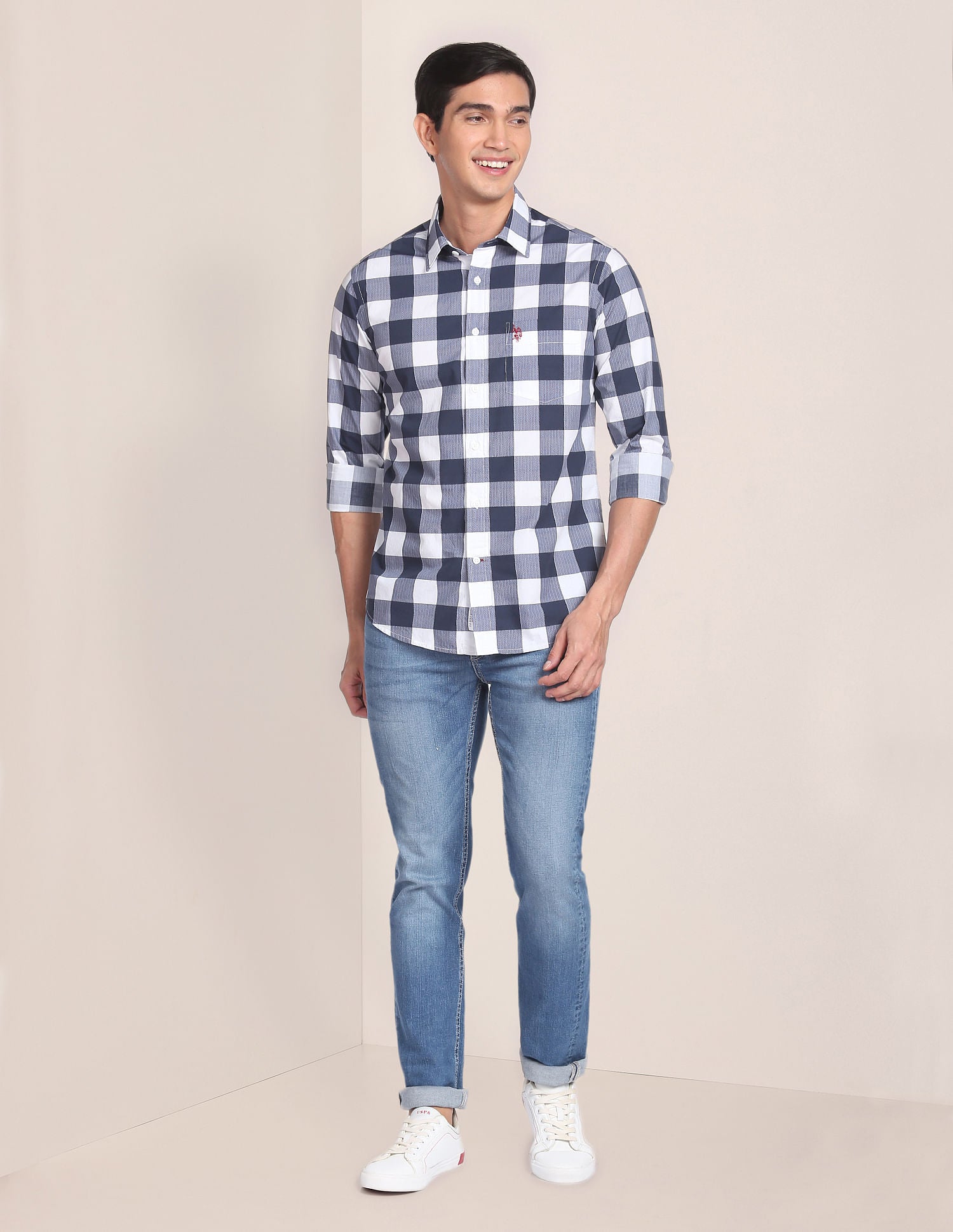 Buffalo Check Cotton Casual Shirt Navy - U.S. POLO ASSN. | Large